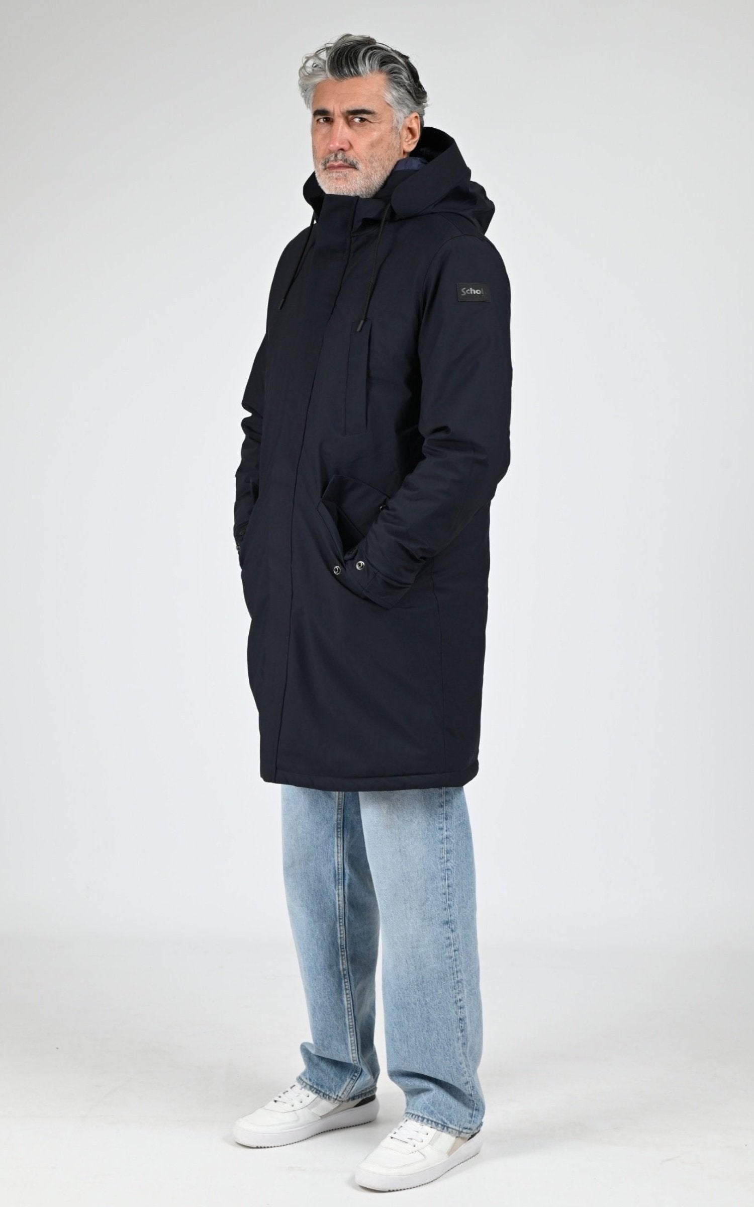 Parka Textile Homme Schott, modèle Chasen de couleur navy