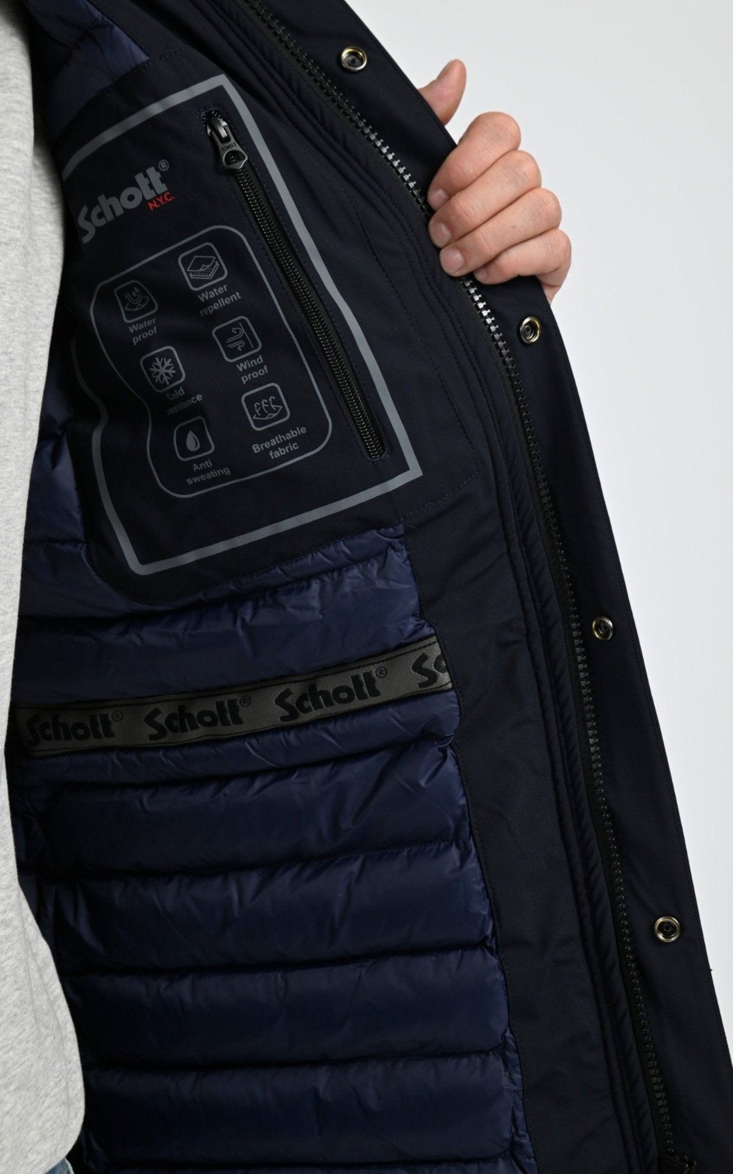 Parka Textile Homme Schott, modèle Chasen de couleur navy 5