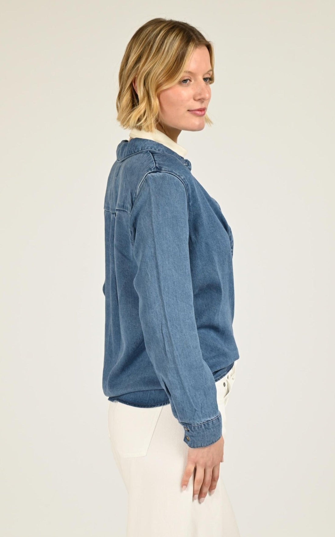 Chemisier Textile Femme La Petite Etoile, modèle Clem de couleur bleu