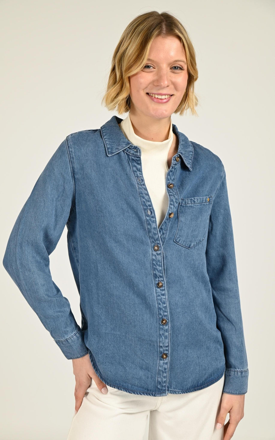 Chemisier Textile Femme La Petite Etoile, modèle Clem de couleur bleu