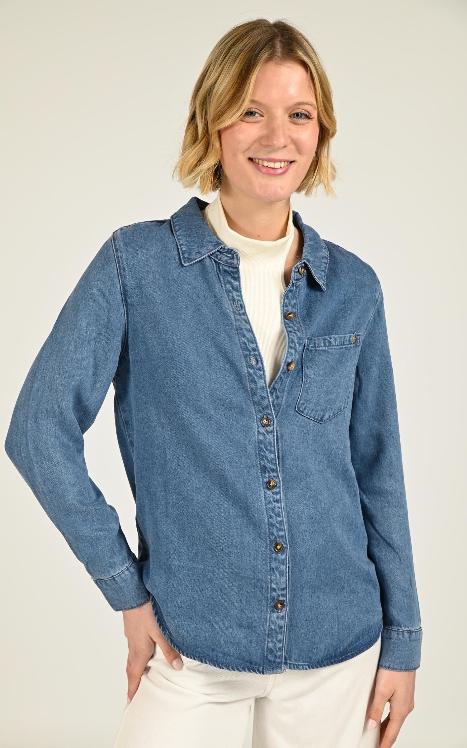Chemisier Textile Femme La Petite Etoile, modèle Clem de couleur bleu 1