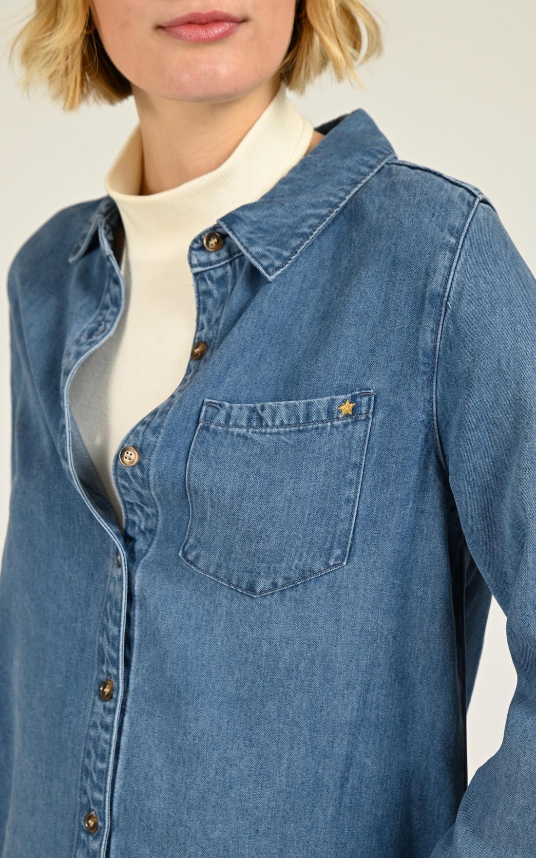 Chemisier Textile Femme La Petite Etoile, modèle Clem de couleur bleu