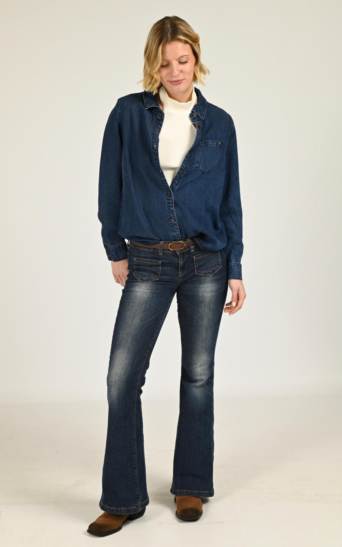 Chemisier Textile Femme La Petite Etoile, modèle Clem de couleur bleu