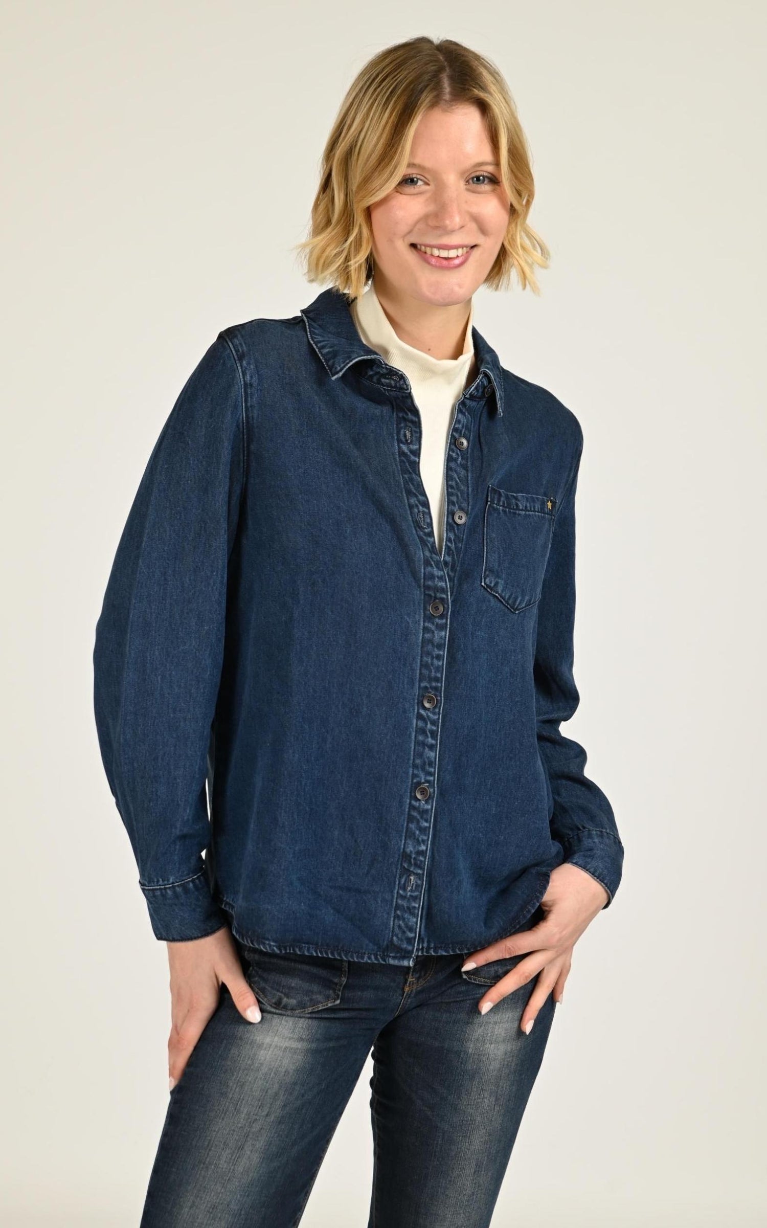 Chemisier Textile Femme La Petite Etoile, modèle Clem de couleur bleu 1