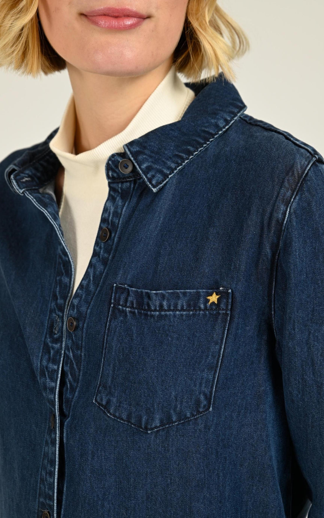 Chemisier Textile Femme La Petite Etoile, modèle Clem de couleur bleu