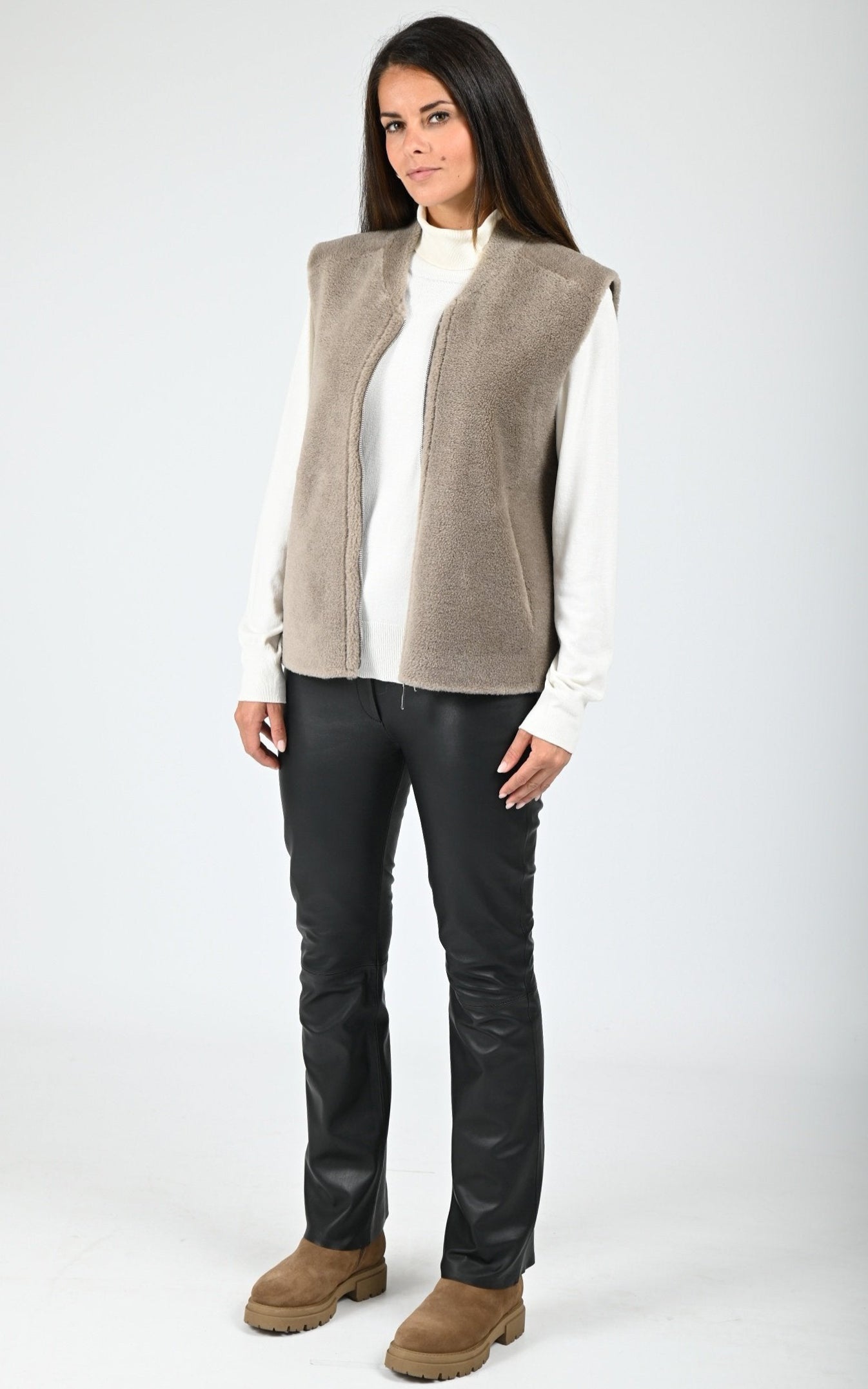 Gilet sans manches réversible laine Chelly taupe