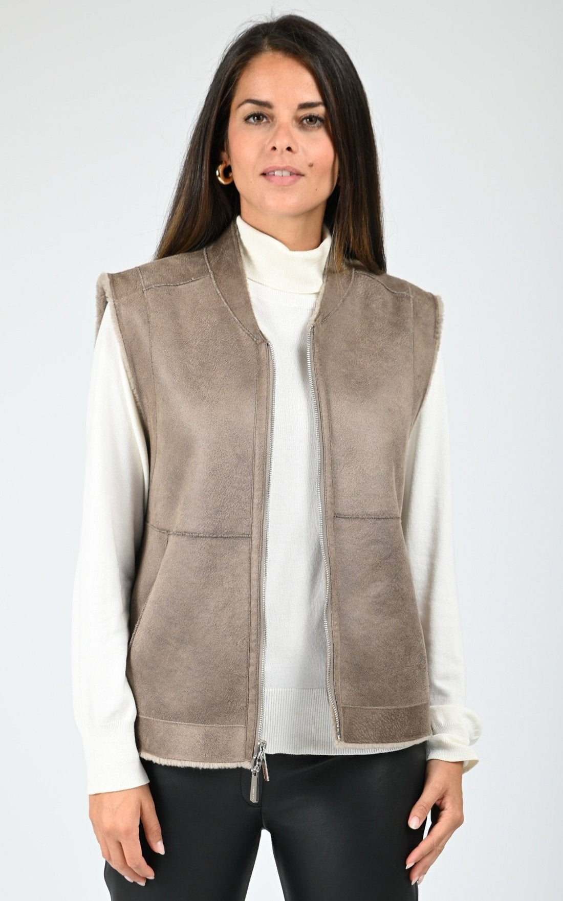 Gilet sans manches réversible laine Chelly taupe