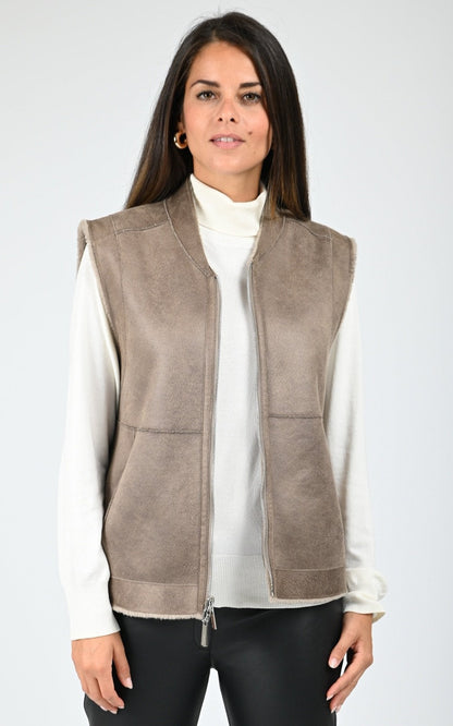 Gilet sans manches réversible laine Chelly taupe
