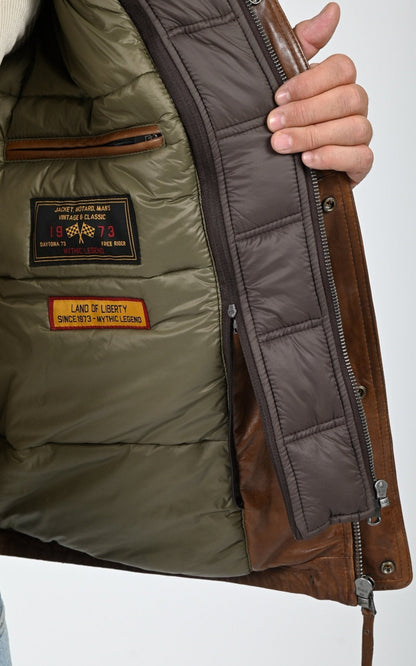 Veste chaude cuir Crowell  marron