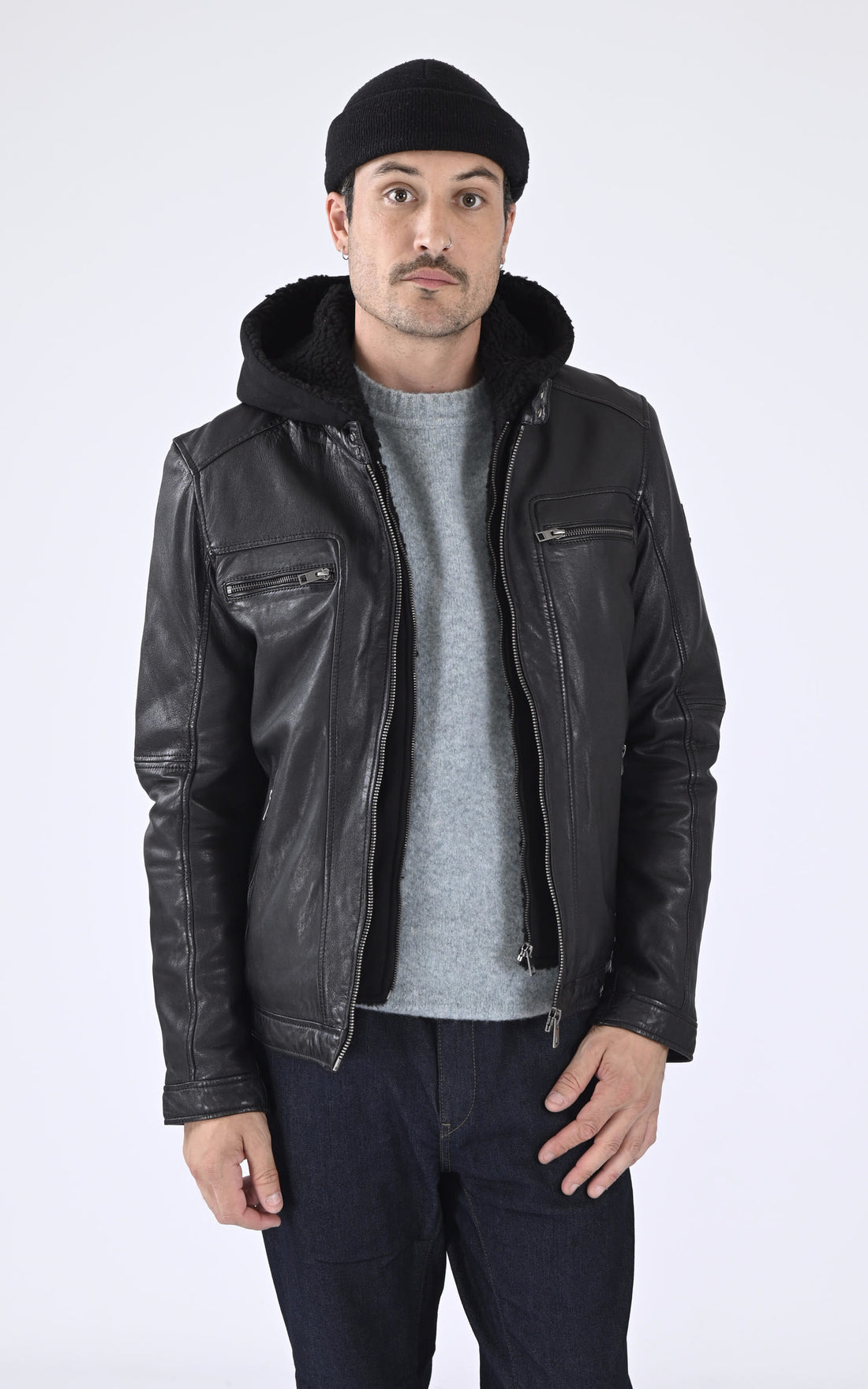 Blouson Cuir Homme Oakwood, modèle Drink 63036 de couleur noir