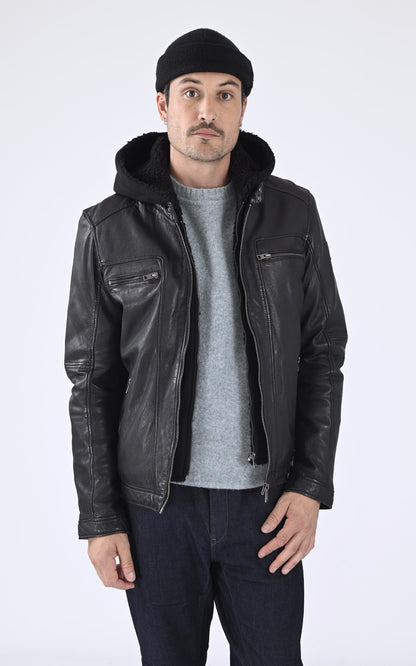 Blouson Cuir Homme Oakwood, modèle Drink 63036 de couleur noir
