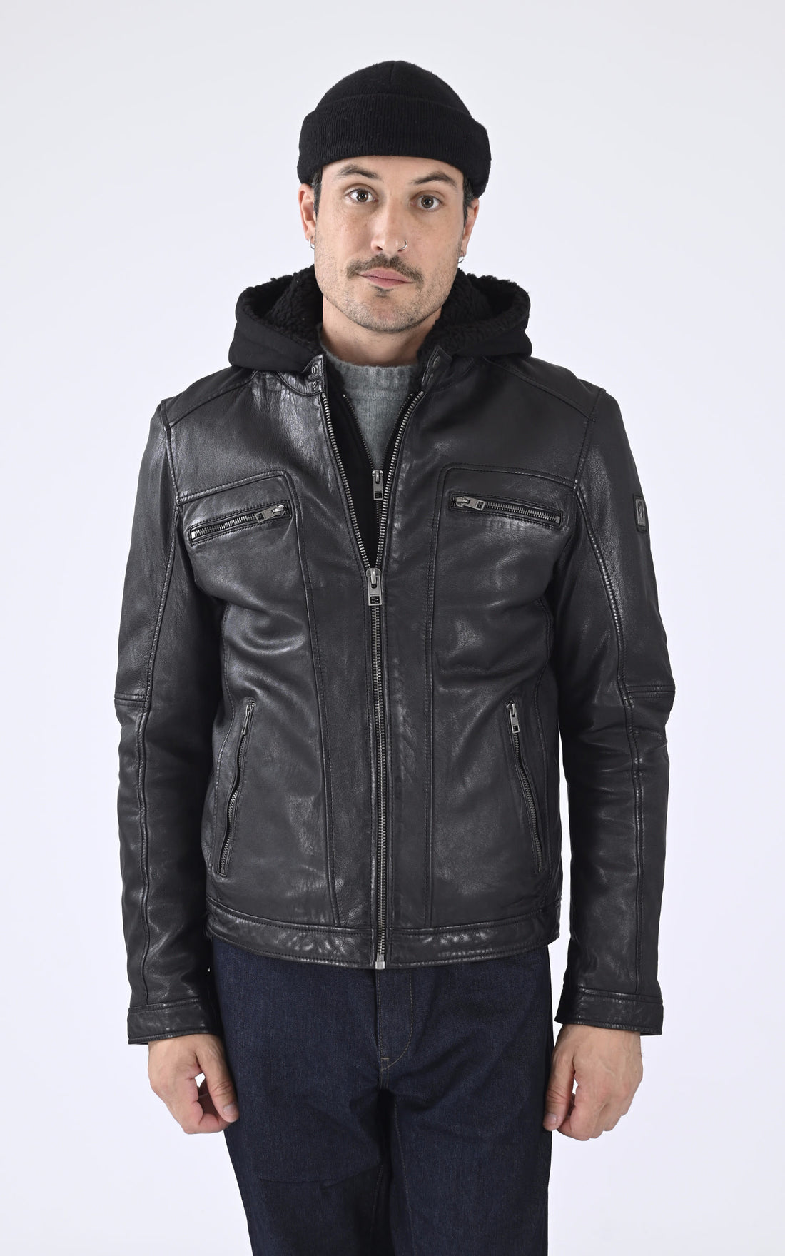 Blouson Cuir Homme Oakwood, modèle Drink 63036 de couleur noir