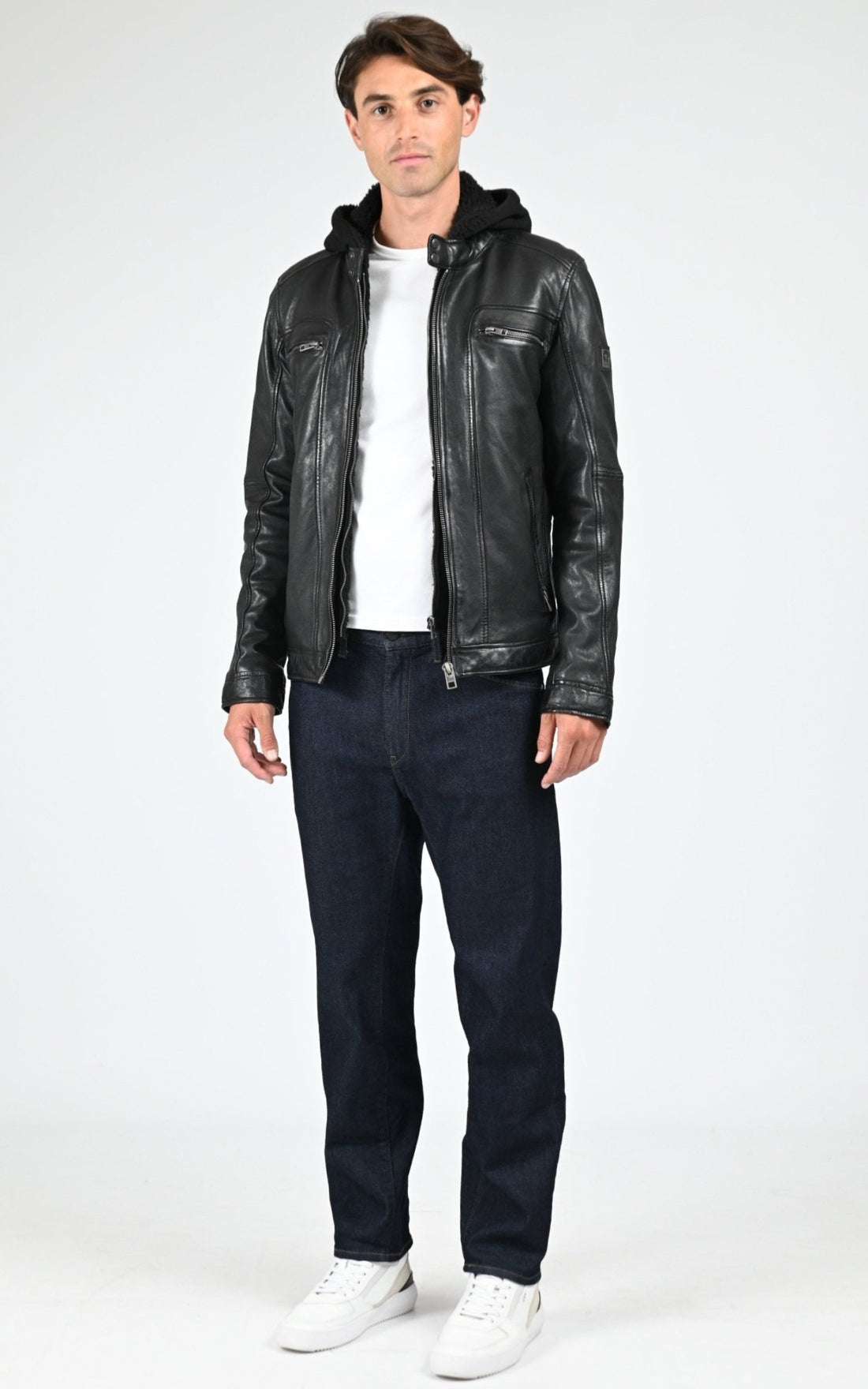 Blouson Cuir Homme Oakwood, modèle Drink 63036 de couleur noir