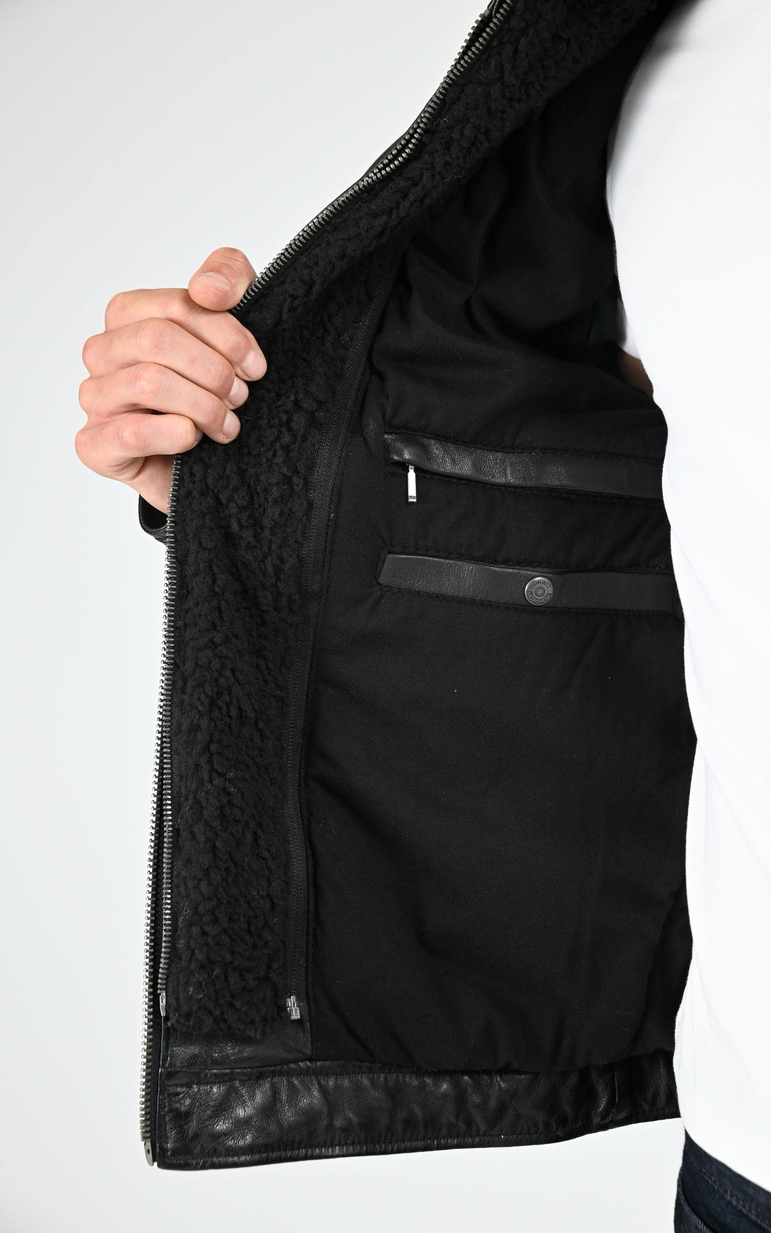 Blouson Cuir Homme Oakwood, modèle Drink 63036 de couleur noir