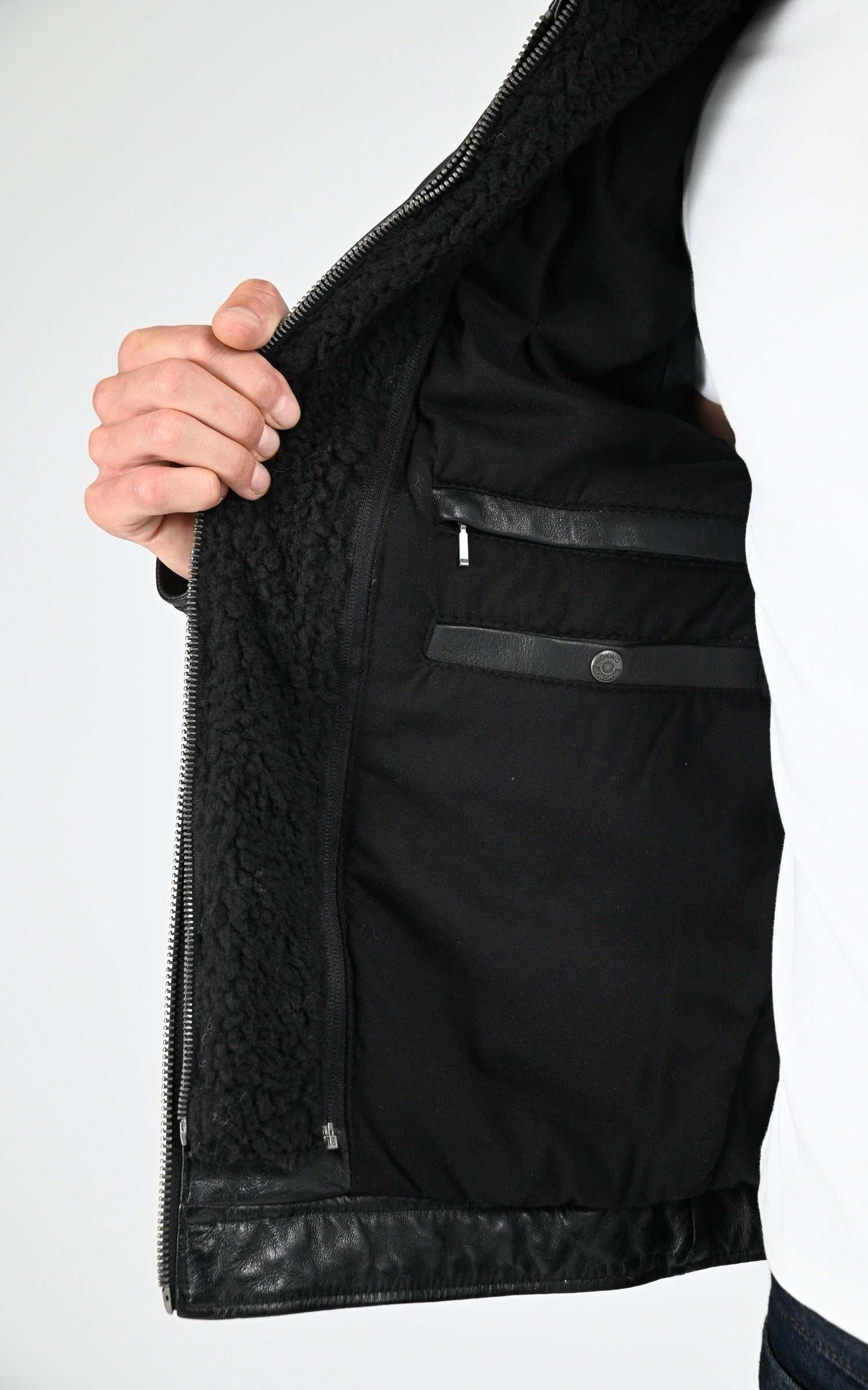 Blouson Cuir Homme Oakwood, modèle Drink 63036 de couleur noir 7