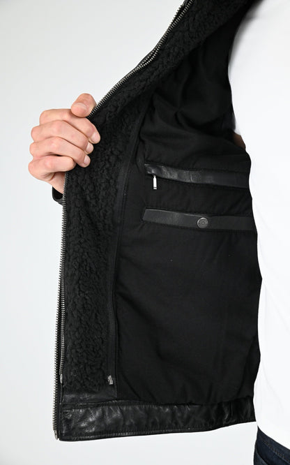 Blouson Cuir Homme Oakwood, modèle Drink 63036 de couleur noir