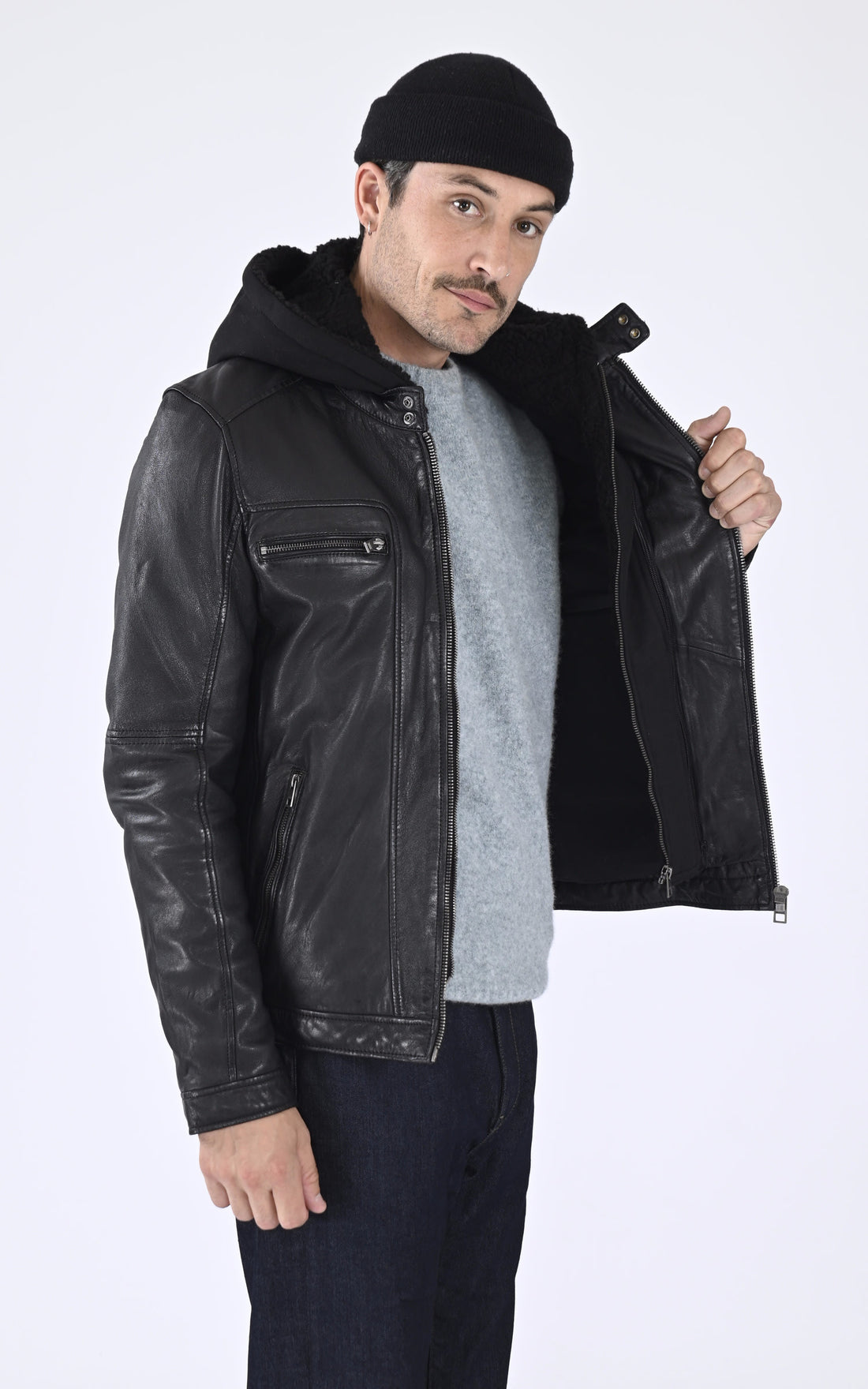 Blouson Cuir Homme Oakwood, modèle Drink 63036 de couleur noir