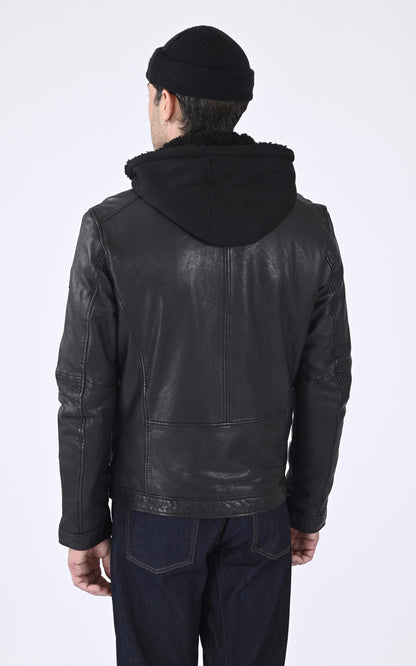 Blouson Cuir Homme Oakwood, modèle Drink 63036 de couleur noir
