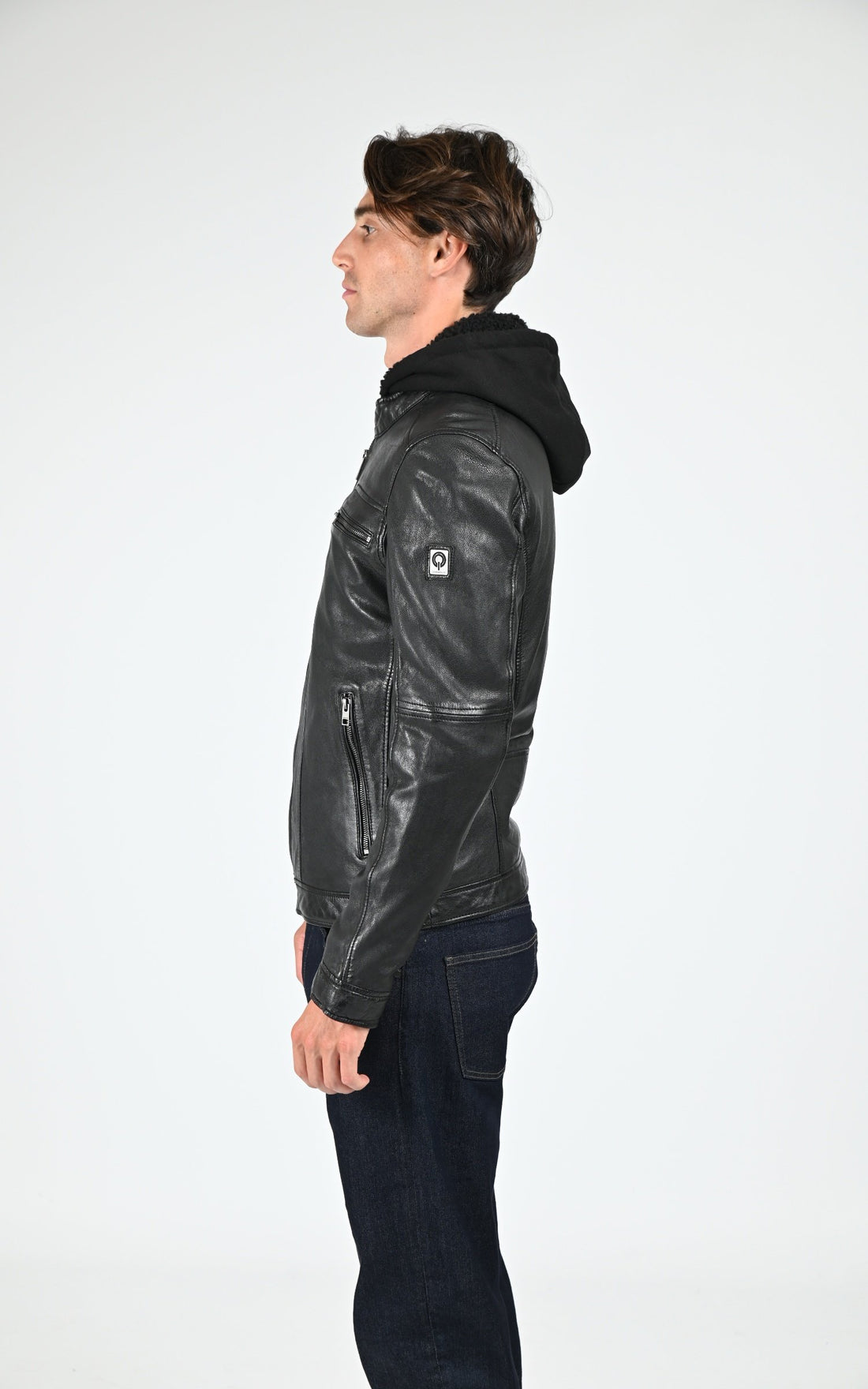 Blouson Cuir Homme Oakwood, modèle Drink 63036 de couleur noir