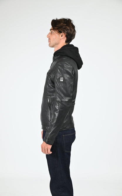 Blouson Cuir Homme Oakwood, modèle Drink 63036 de couleur noir