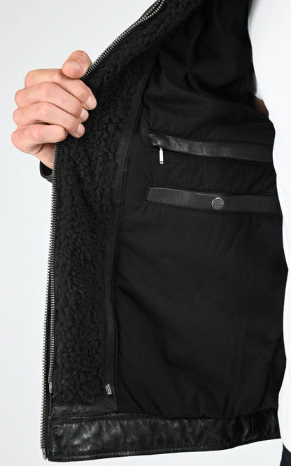 Blouson Cuir Homme Oakwood, modèle Drink 63036 de couleur noir