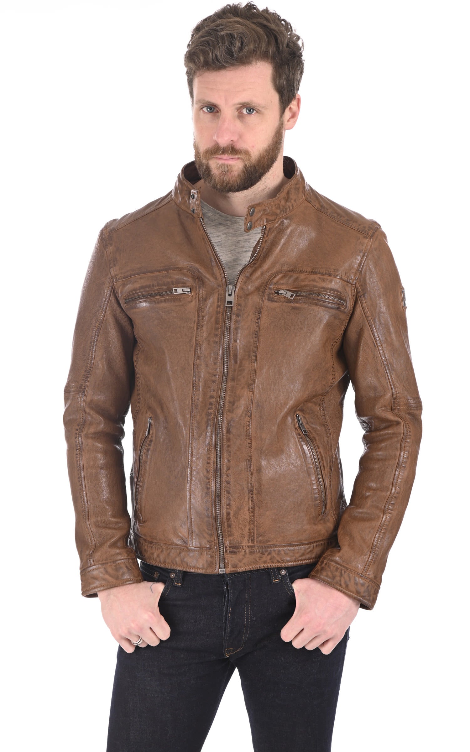 Blouson Cuir Homme Oakwood, modèle Drink 63036 de couleur marron 2