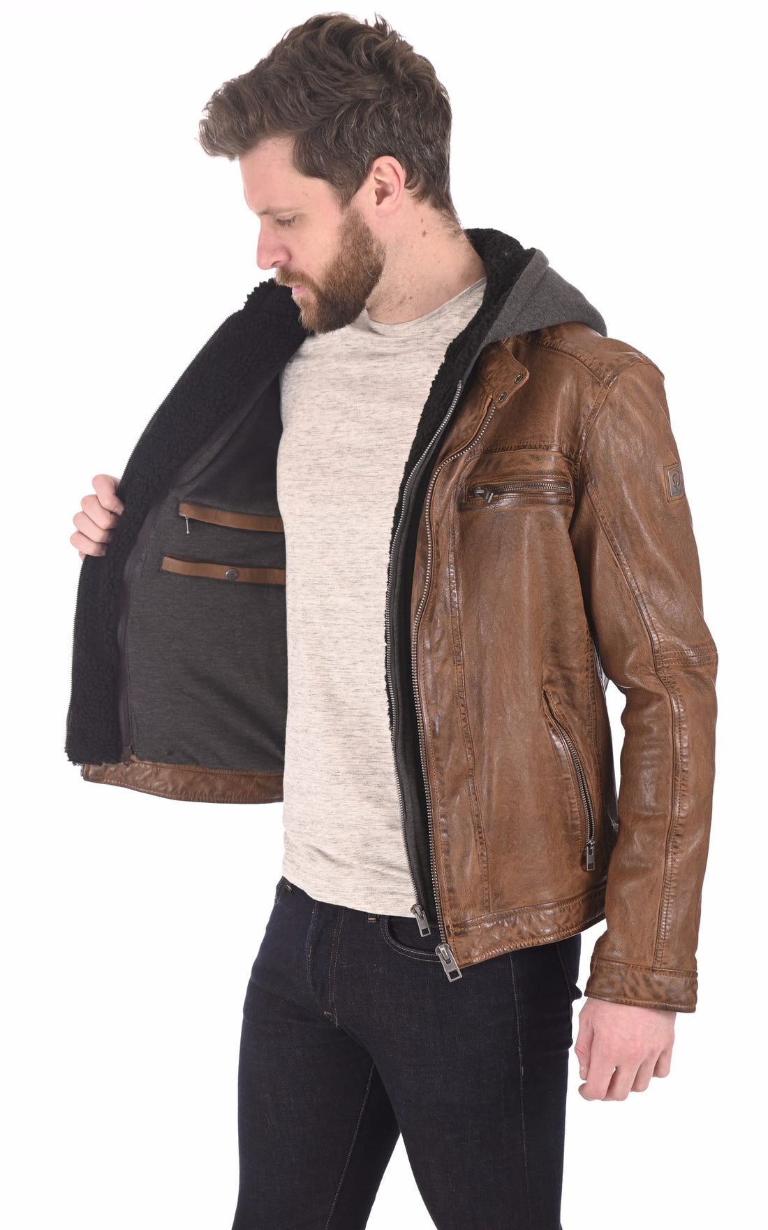 Blouson Cuir Homme Oakwood, modèle Drink 63036 de couleur marron
