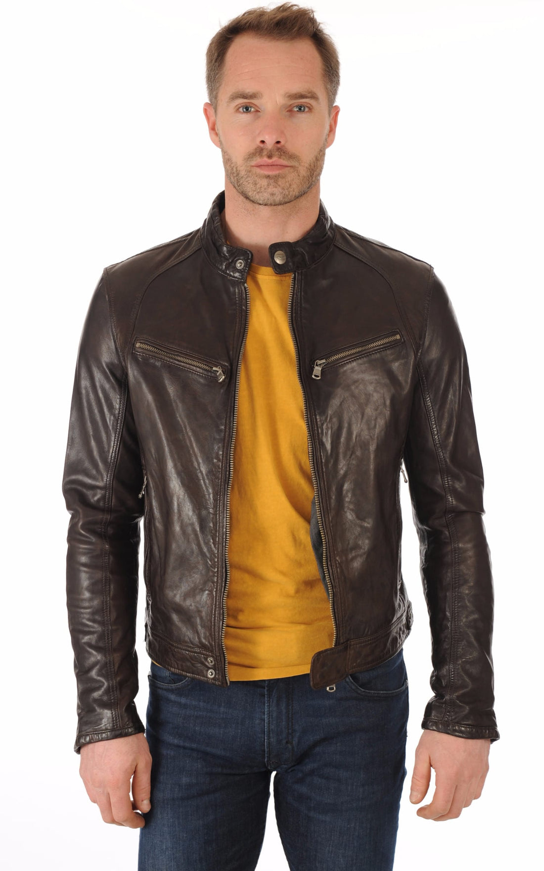 Blouson cuir homme Daytona 73, modèle Dustin 100233 de couleur Marron - vue ouverte
