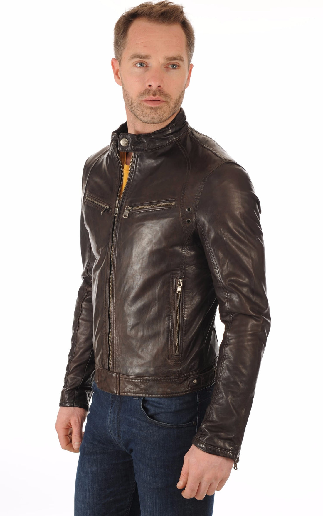 Blouson cuir homme Daytona 73, modèle Dustin 100233 de couleur Marron - vue ouverte