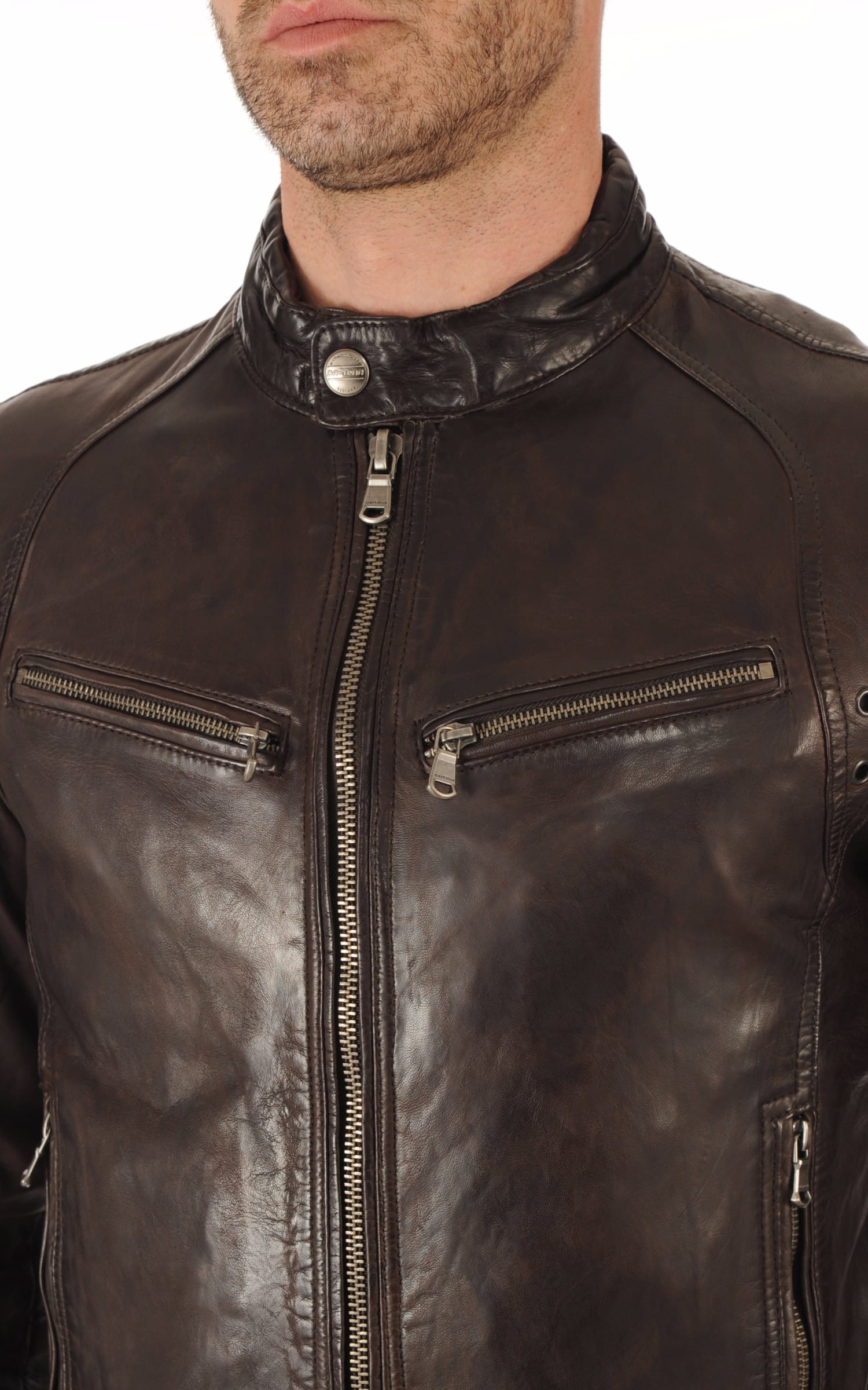 Blouson cuir homme Daytona 73, modèle Dustin 100233 de couleur Marron - vue détaillée 4
