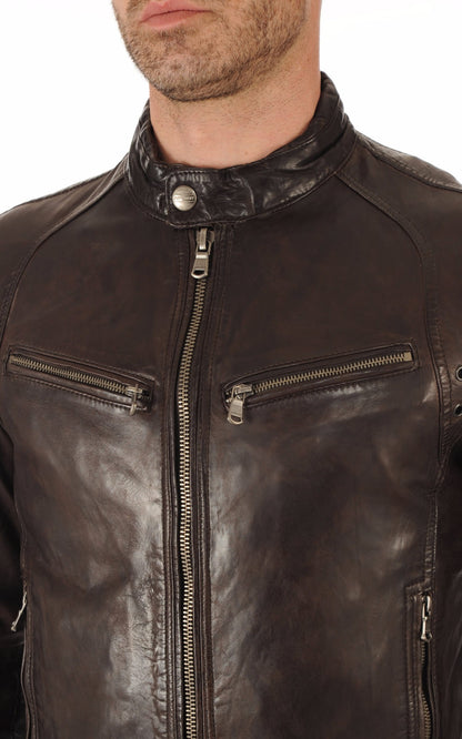 Blouson cuir homme Daytona 73, modèle Dustin 100233 de couleur Marron - vue détaillée