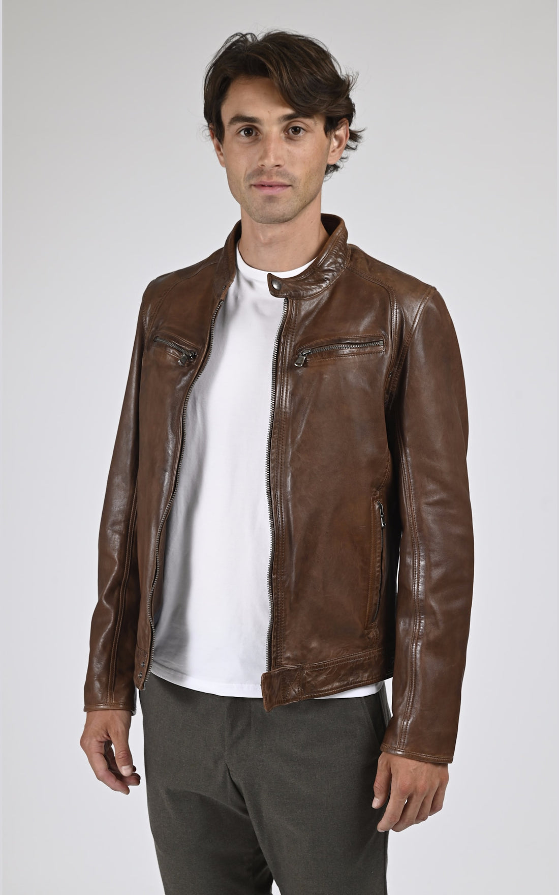 Blouson Cuir Homme Daytona 73, modèle Dustin 100233 de couleur marron