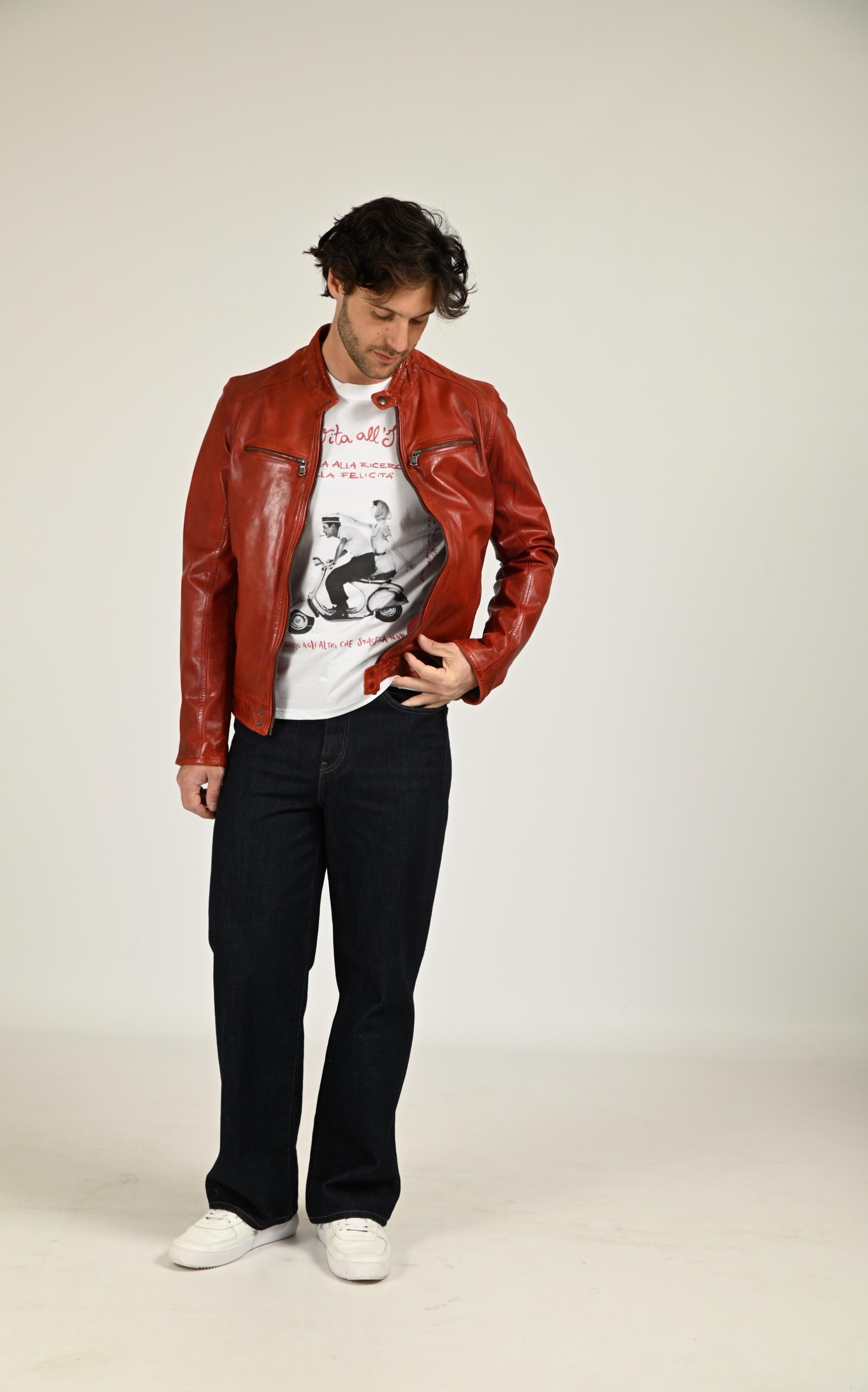 Blouson Cuir Homme Daytona 73, modèle Dustin 100233 de couleur rouge