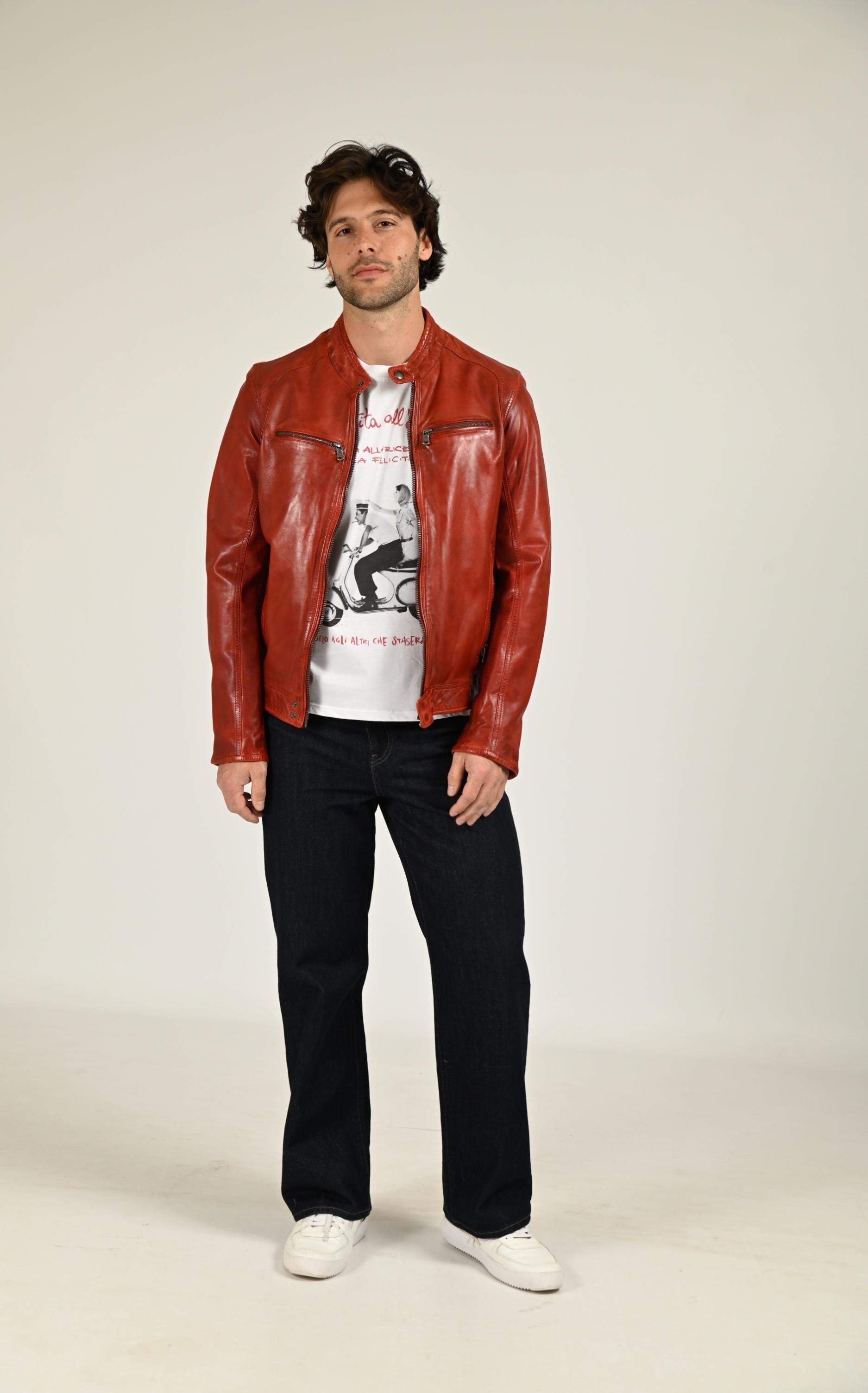 Blouson Cuir Homme Daytona 73, modèle Dustin 100233 de couleur rouge