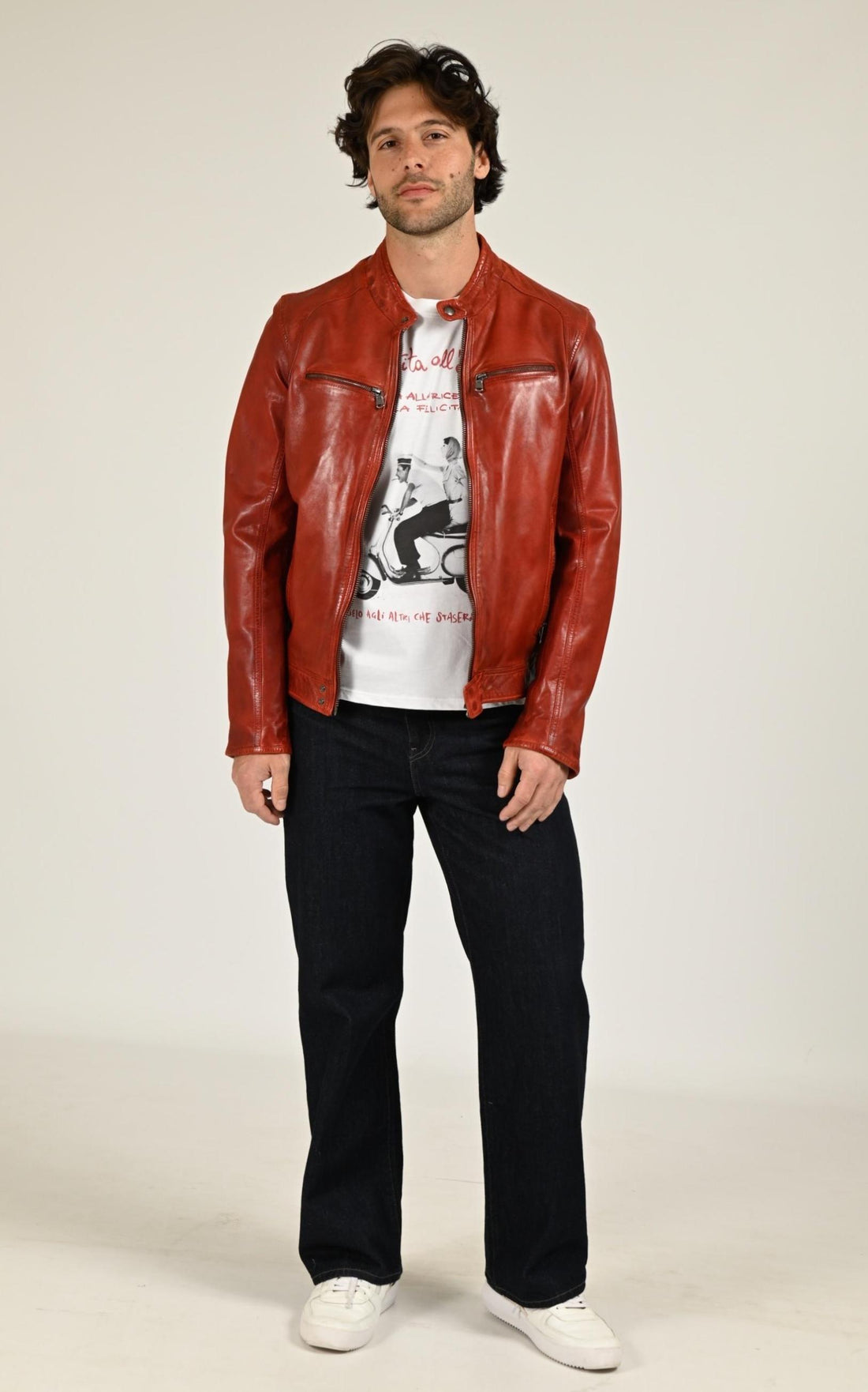 Blouson Cuir Homme Daytona 73, modèle Dustin 100233 de couleur rouge