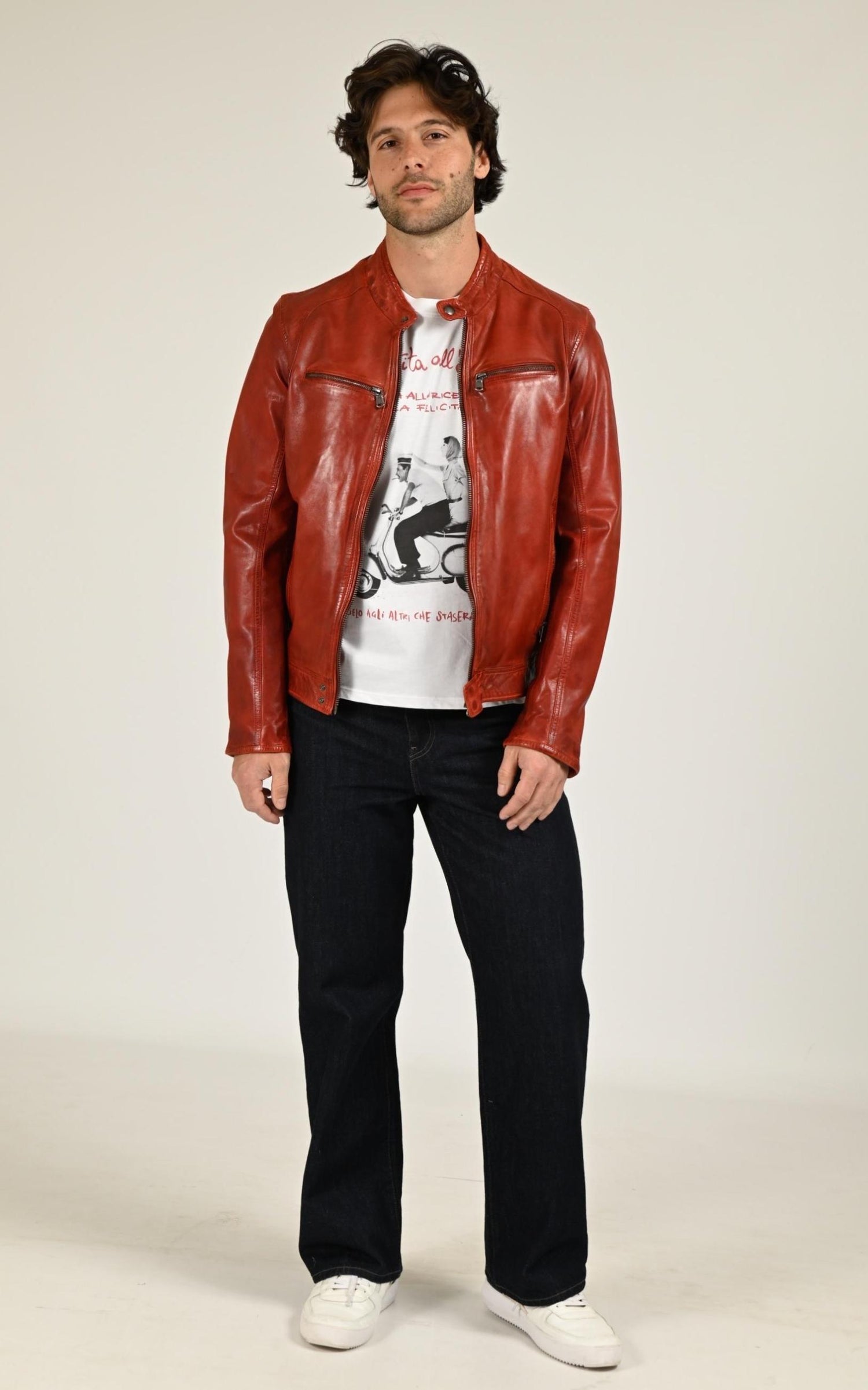 Blouson Cuir Homme Daytona 73, modèle Dustin 100233 de couleur rouge 2