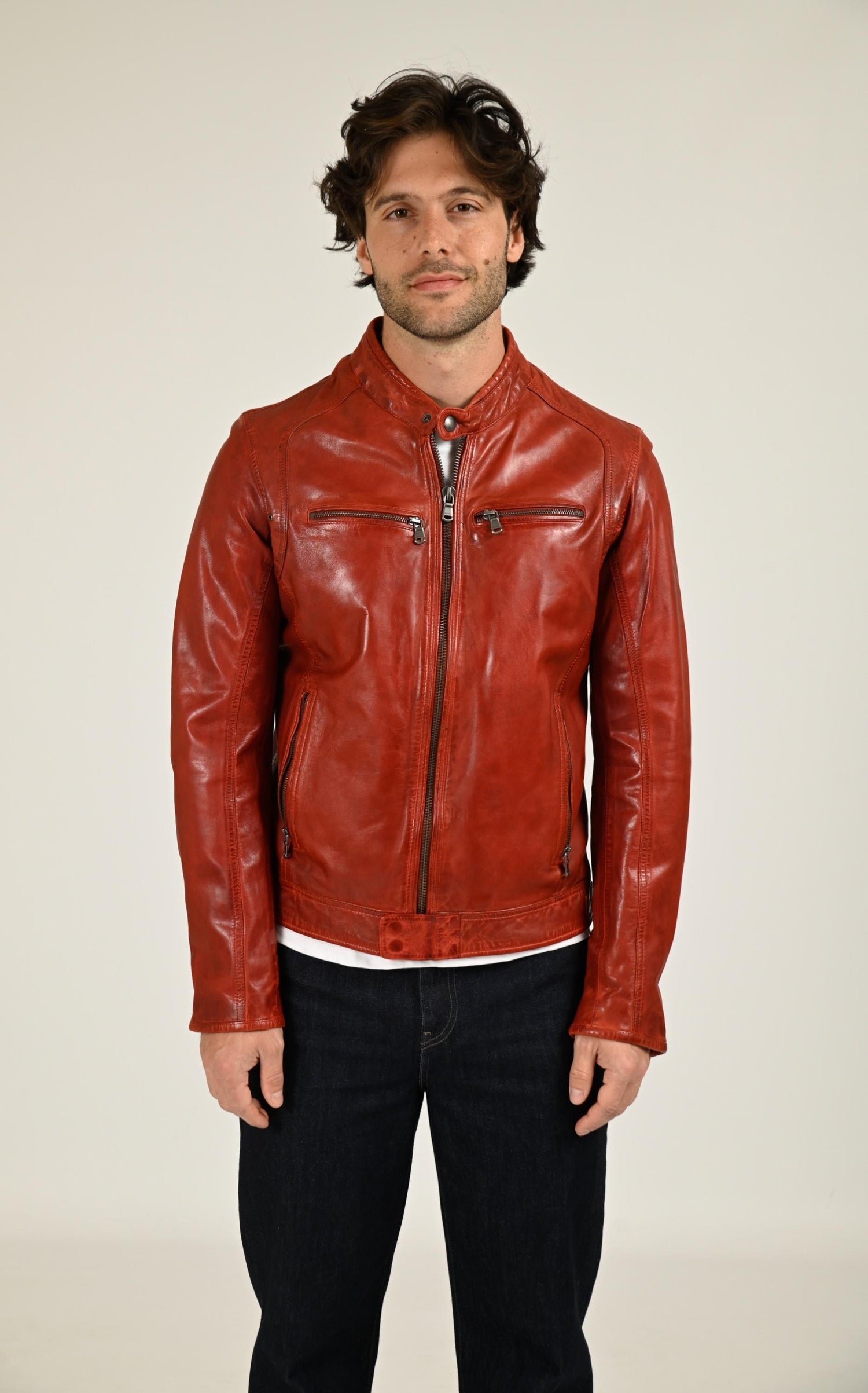 Blouson Cuir Homme Daytona 73, modèle Dustin 100233 de couleur rouge 9