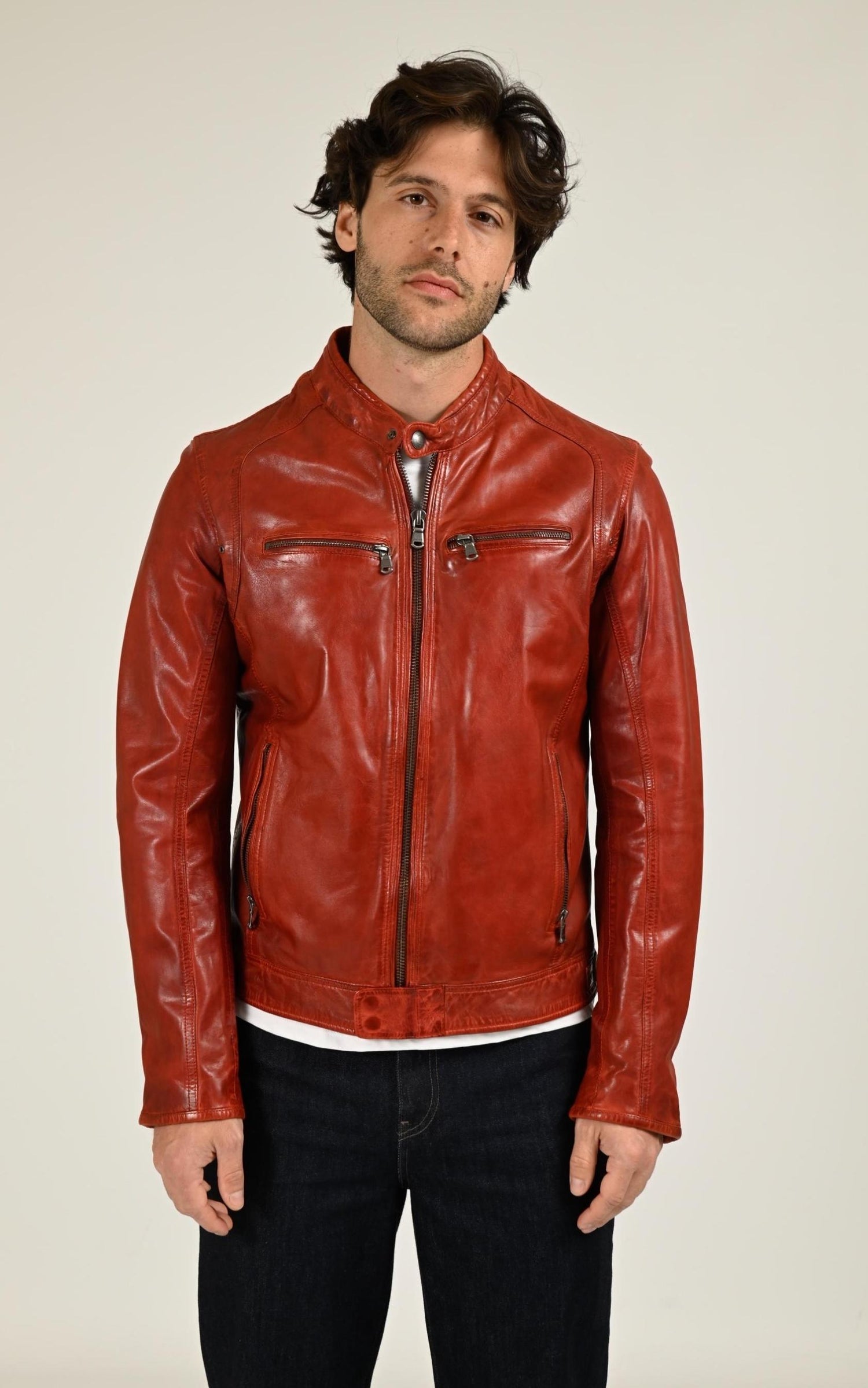 Blouson Cuir Homme Daytona 73, modèle Dustin 100233 de couleur rouge 1