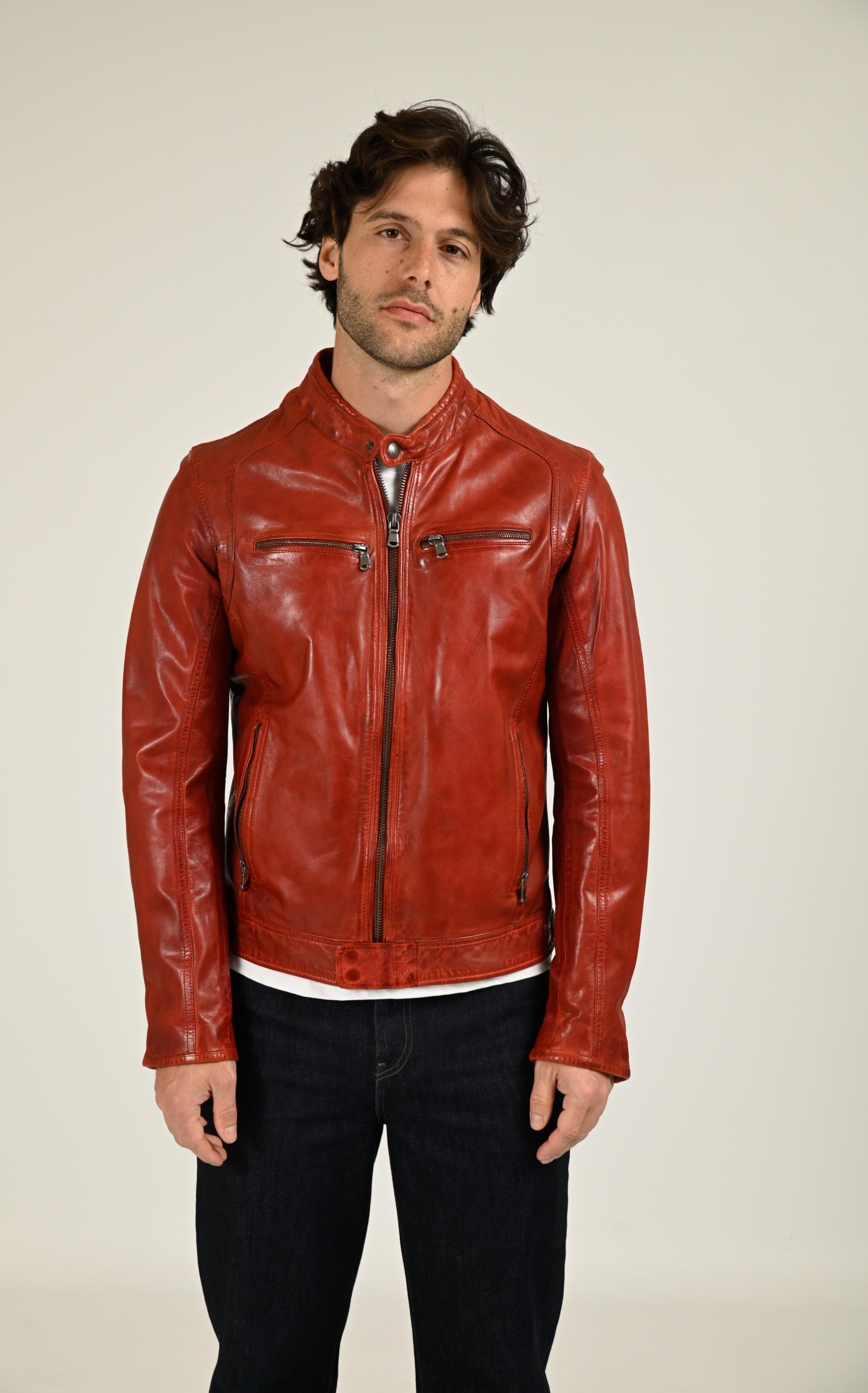 Blouson Cuir Homme Daytona 73, modèle Dustin 100233 de couleur rouge