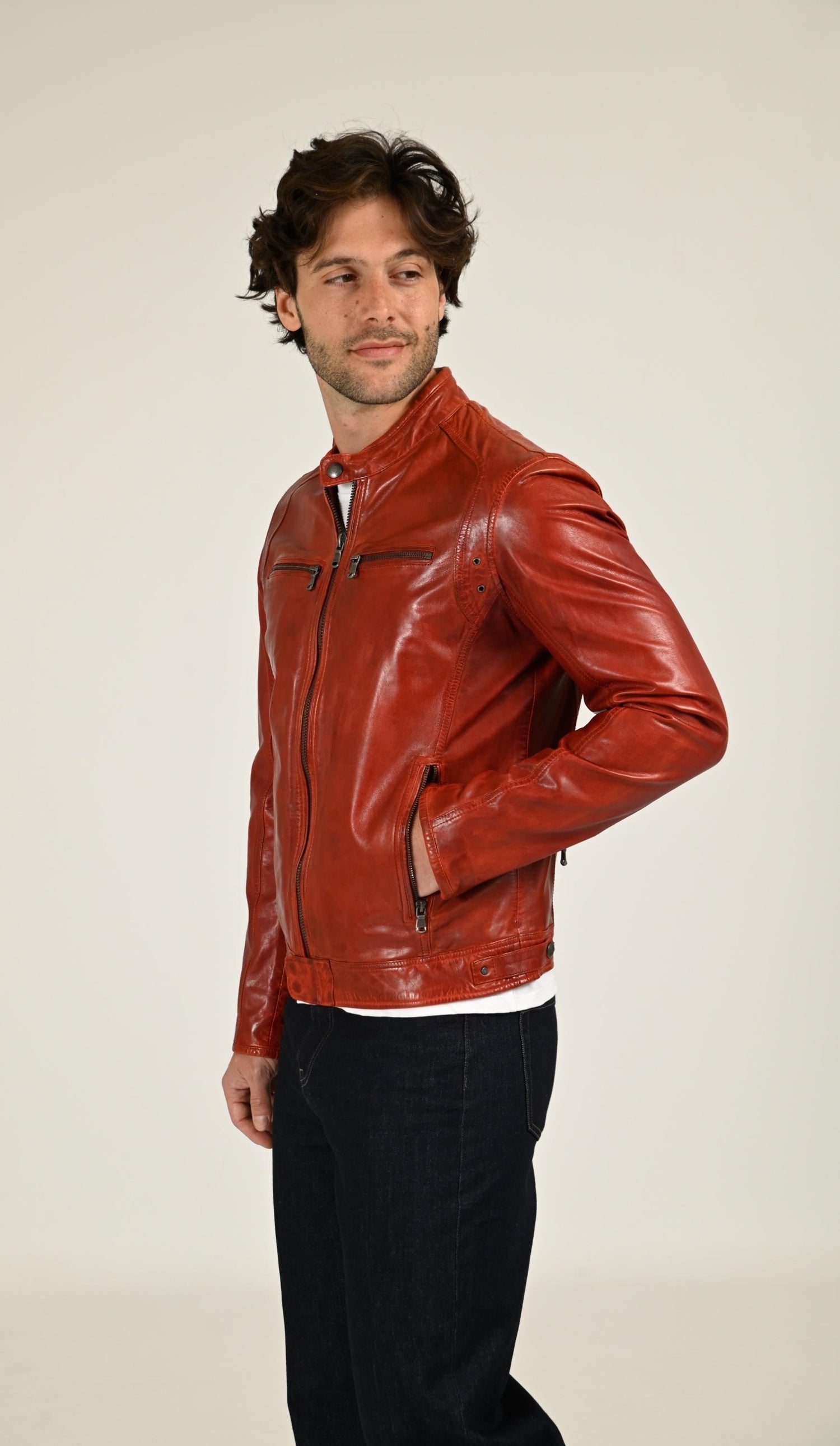 Blouson Cuir Homme Daytona 73, modèle Dustin 100233 de couleur rouge 5