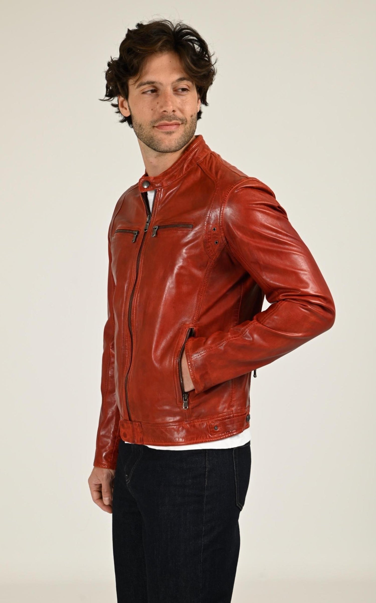 Blouson Cuir Homme Daytona 73, modèle Dustin 100233 de couleur rouge 3