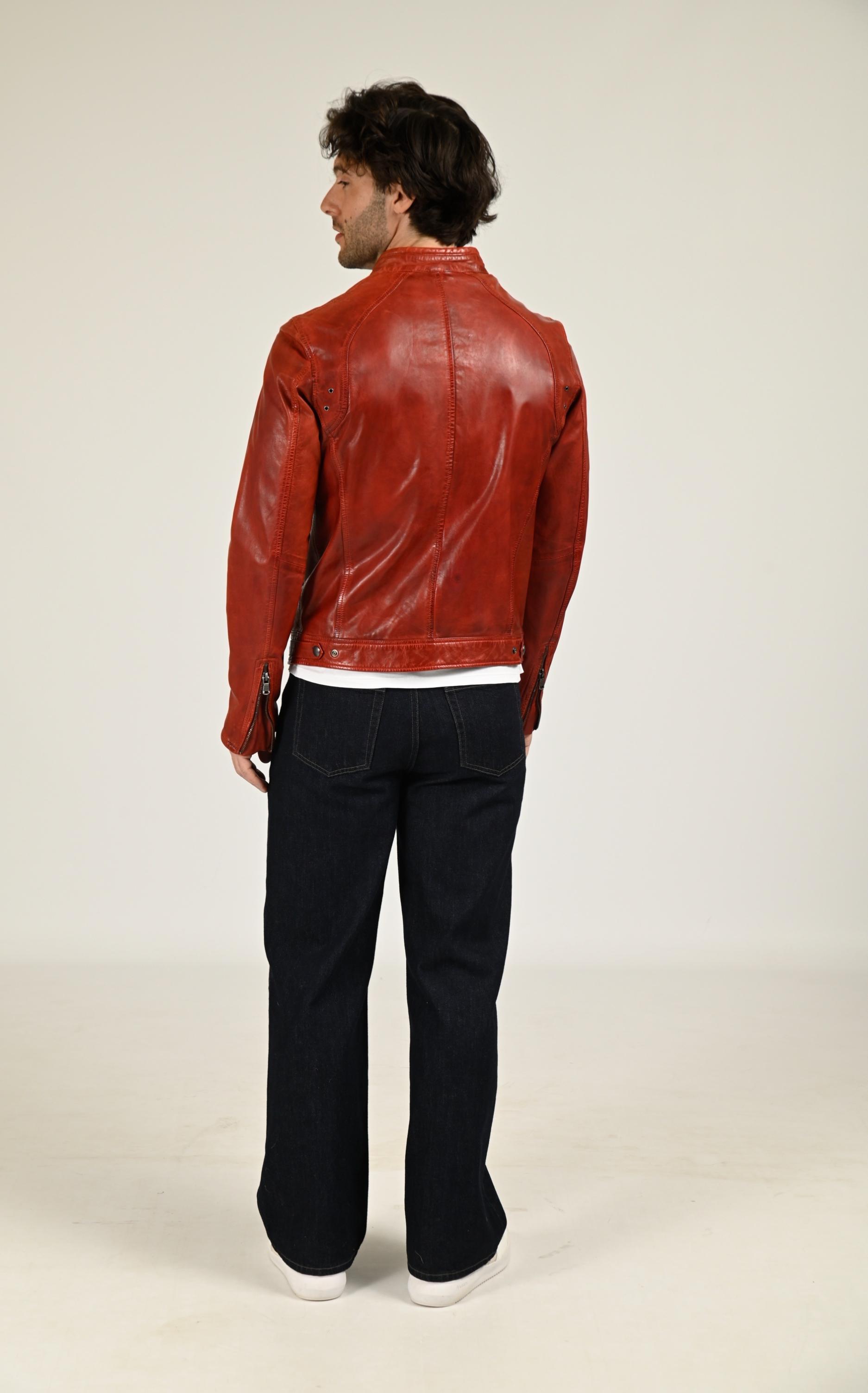Blouson Cuir Homme Daytona 73, modèle Dustin 100233 de couleur rouge