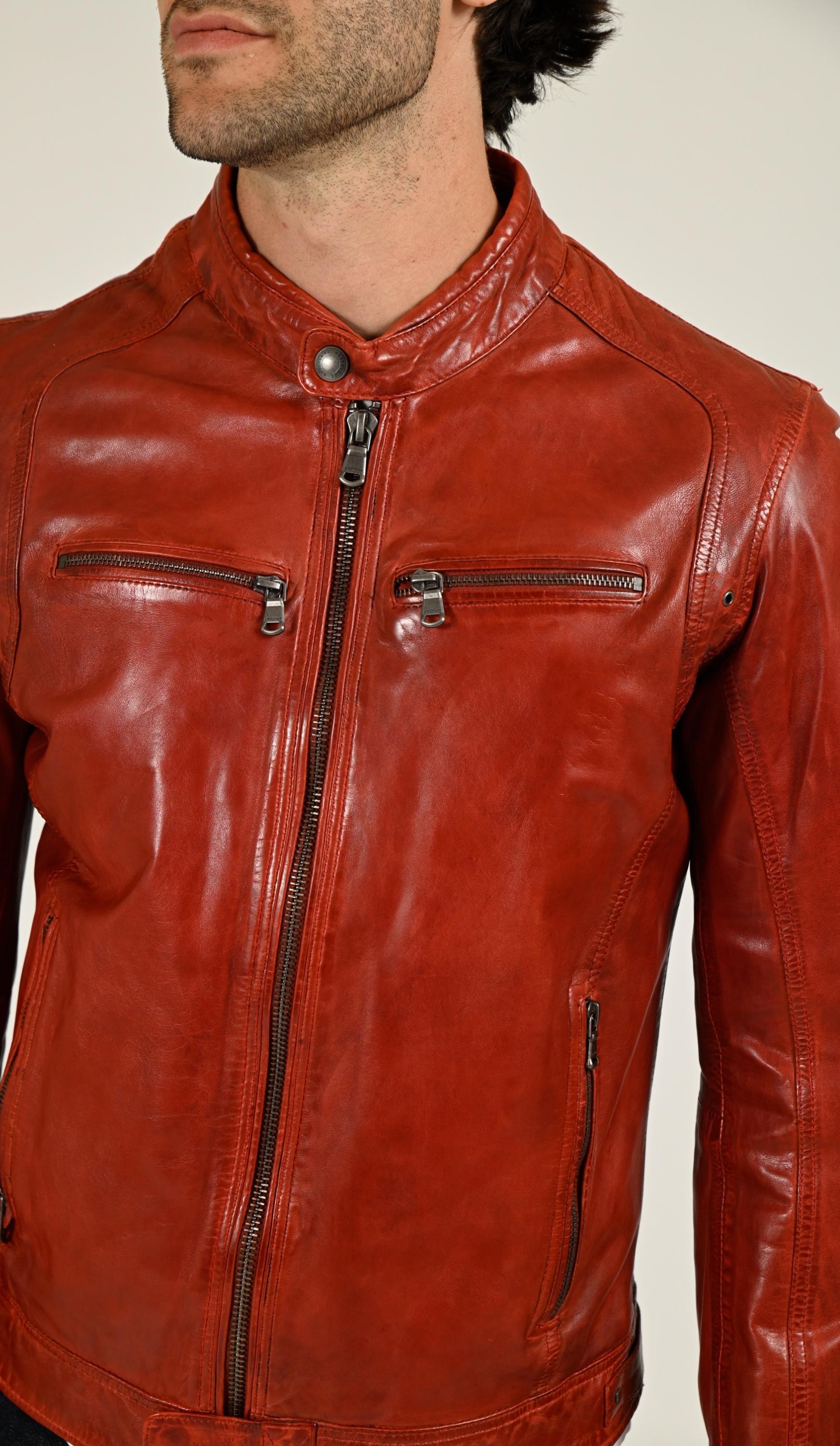 Blouson Cuir Homme Daytona 73, modèle Dustin 100233 de couleur rouge