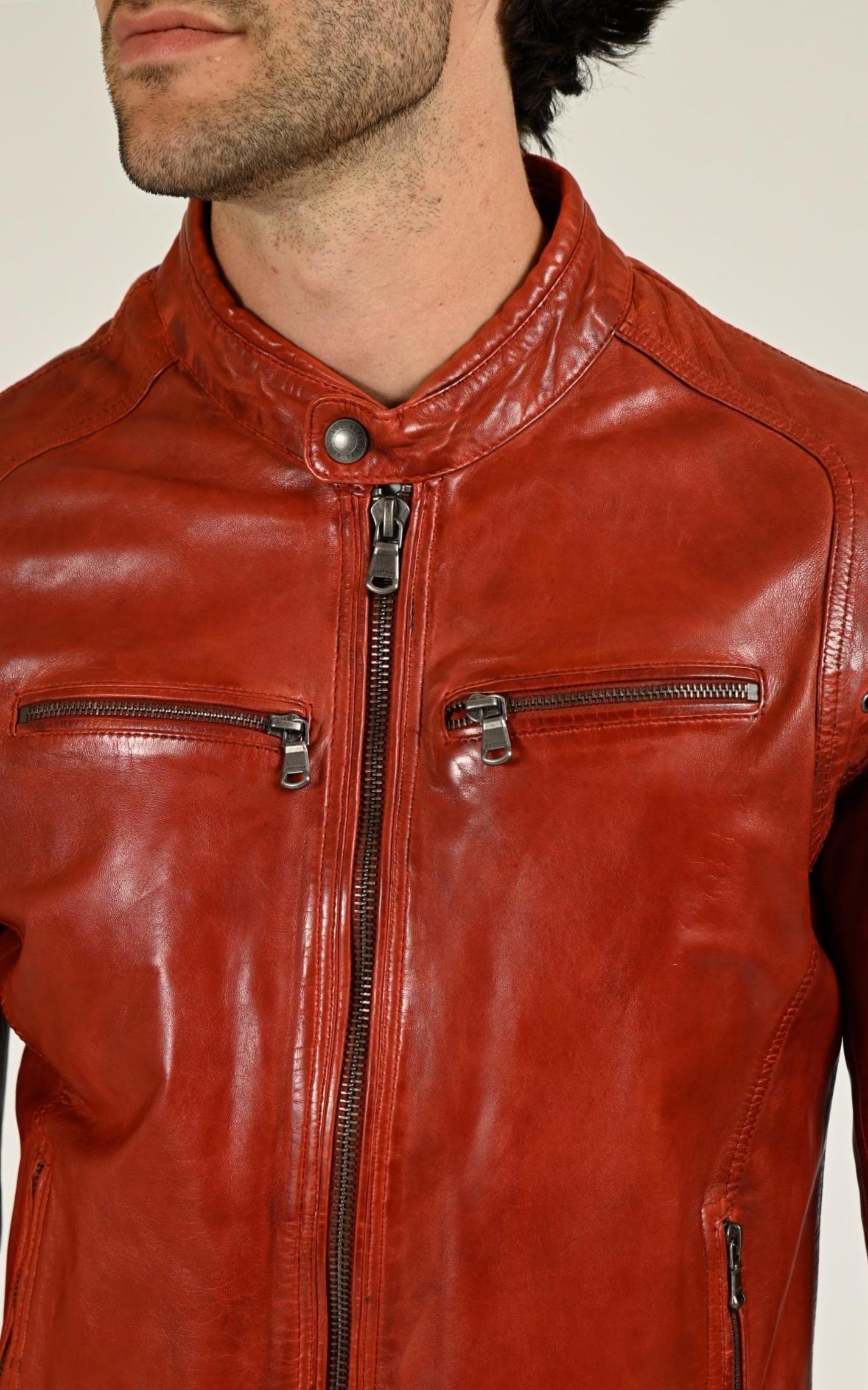 Blouson Cuir Homme Daytona 73, modèle Dustin 100233 de couleur rouge 6