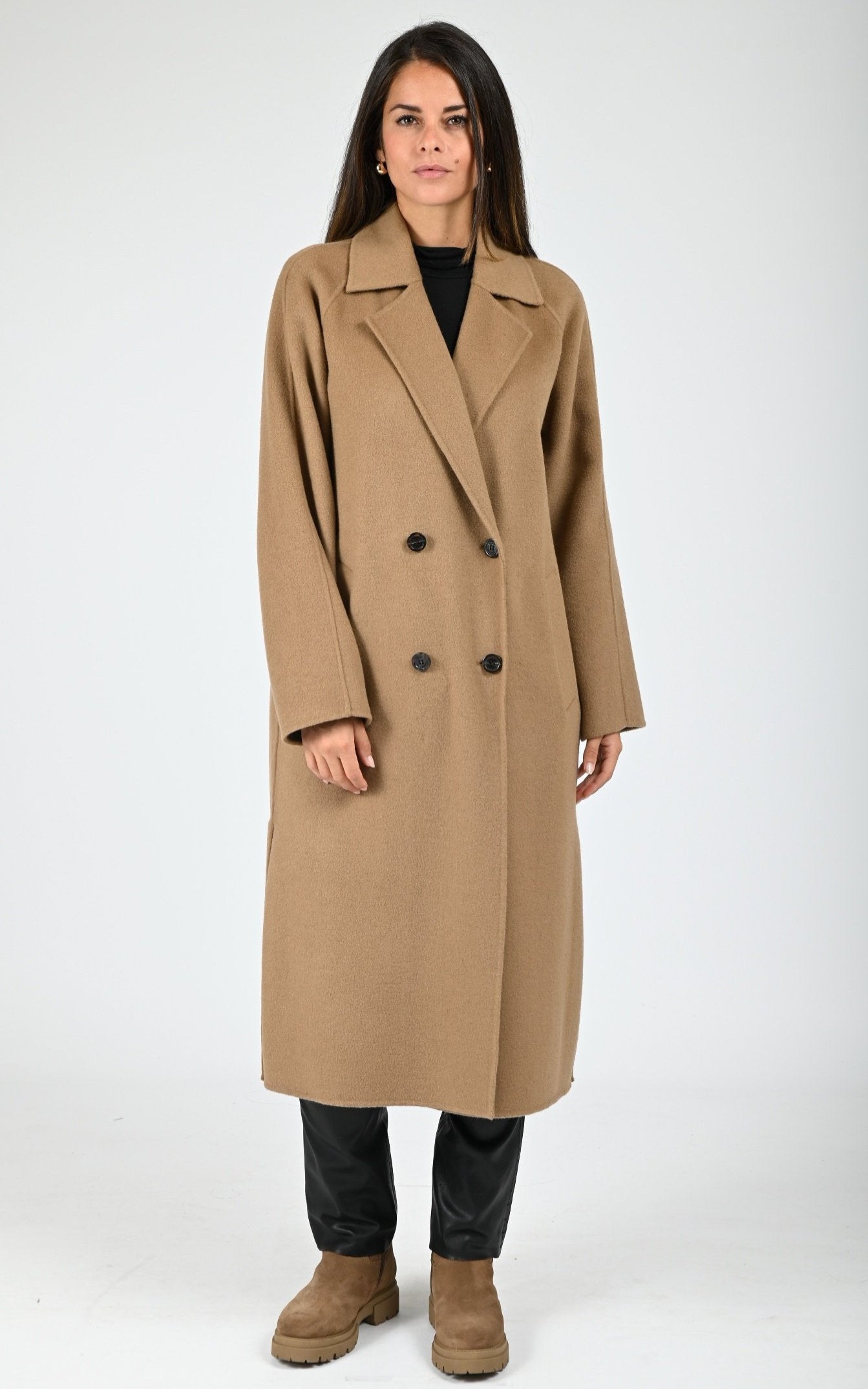 Manteau long laine marron