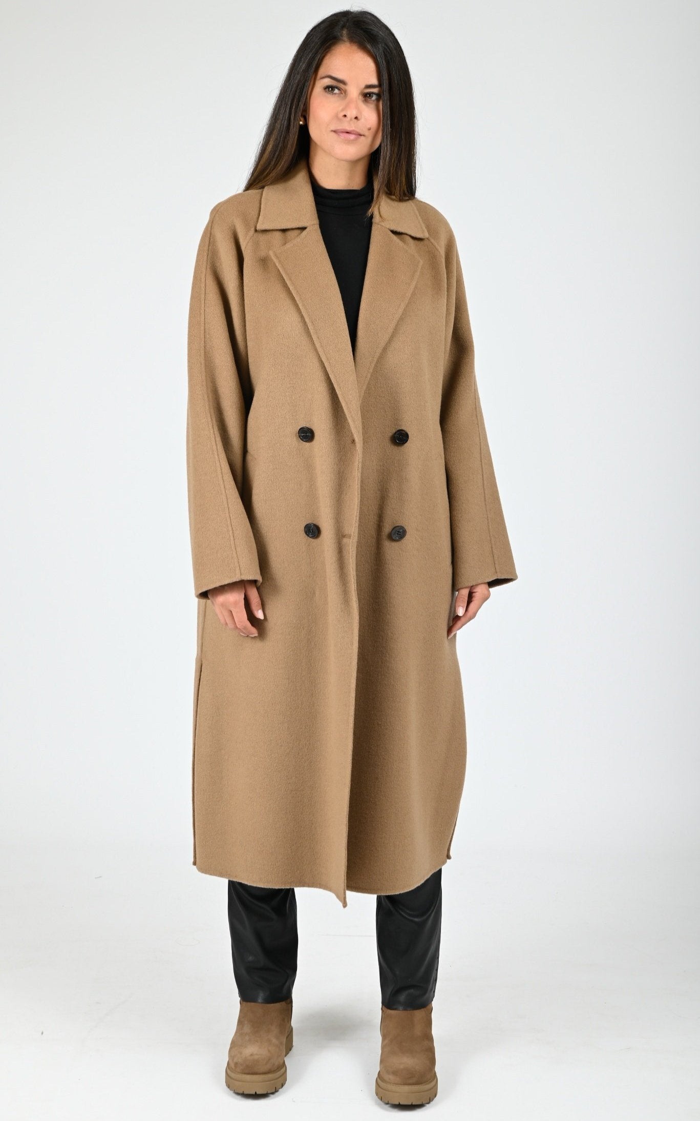Manteau long laine marron