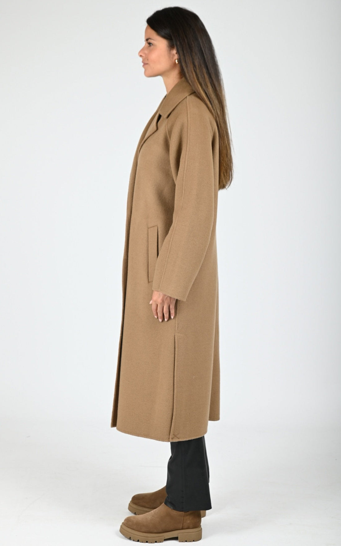 Manteau long laine marron