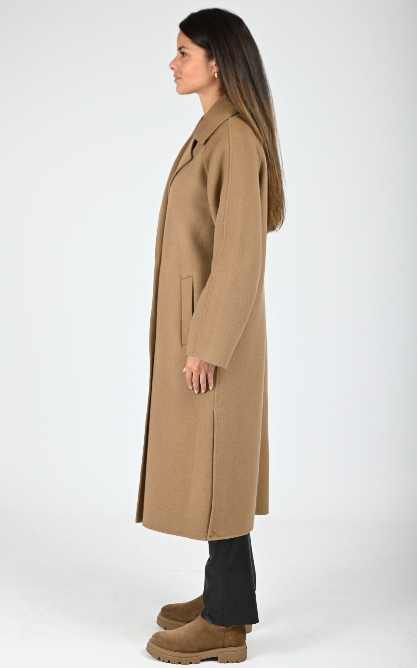 Manteau long laine marron