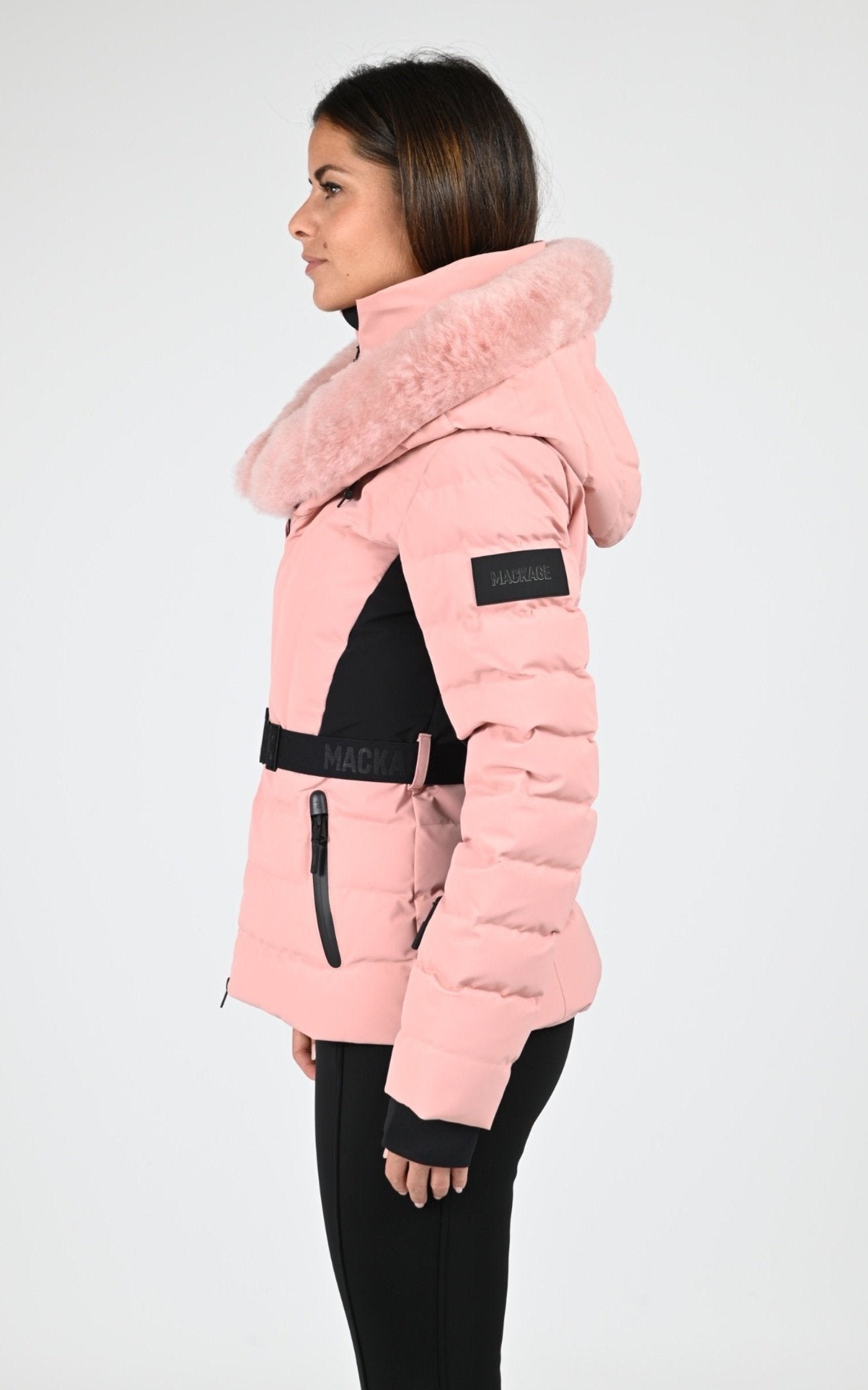 3/4 doudoune Textile Femme Mackage, modèle Elita shr de couleur blush