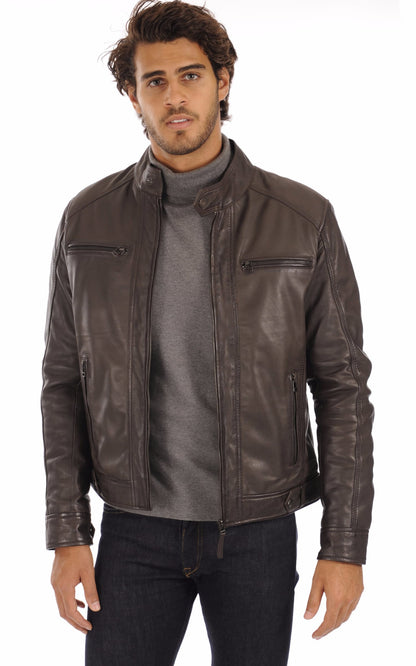 Blouson Cuir Homme Serge pariente, modèle Eriko de couleur marron